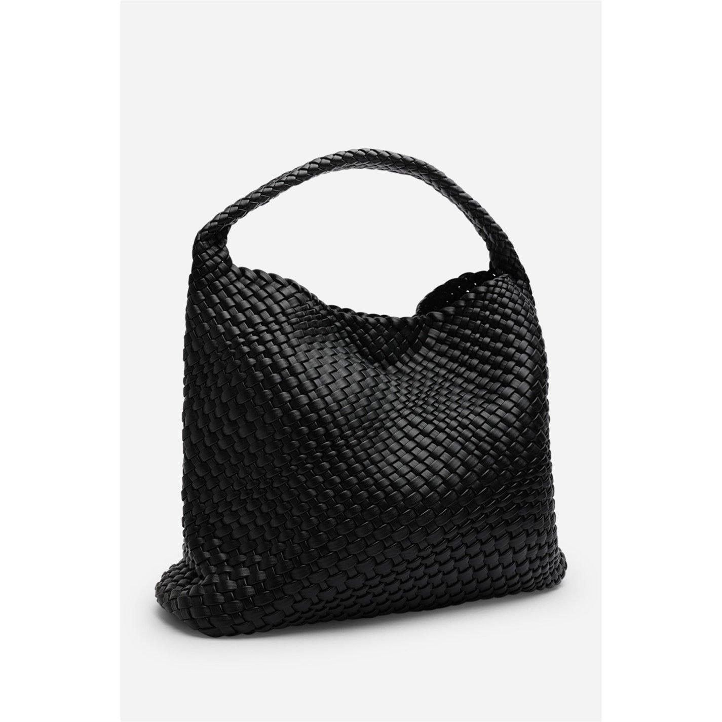 Black - Wheres That From - Weave Detail Faux Leather Shoulder Bag - 3