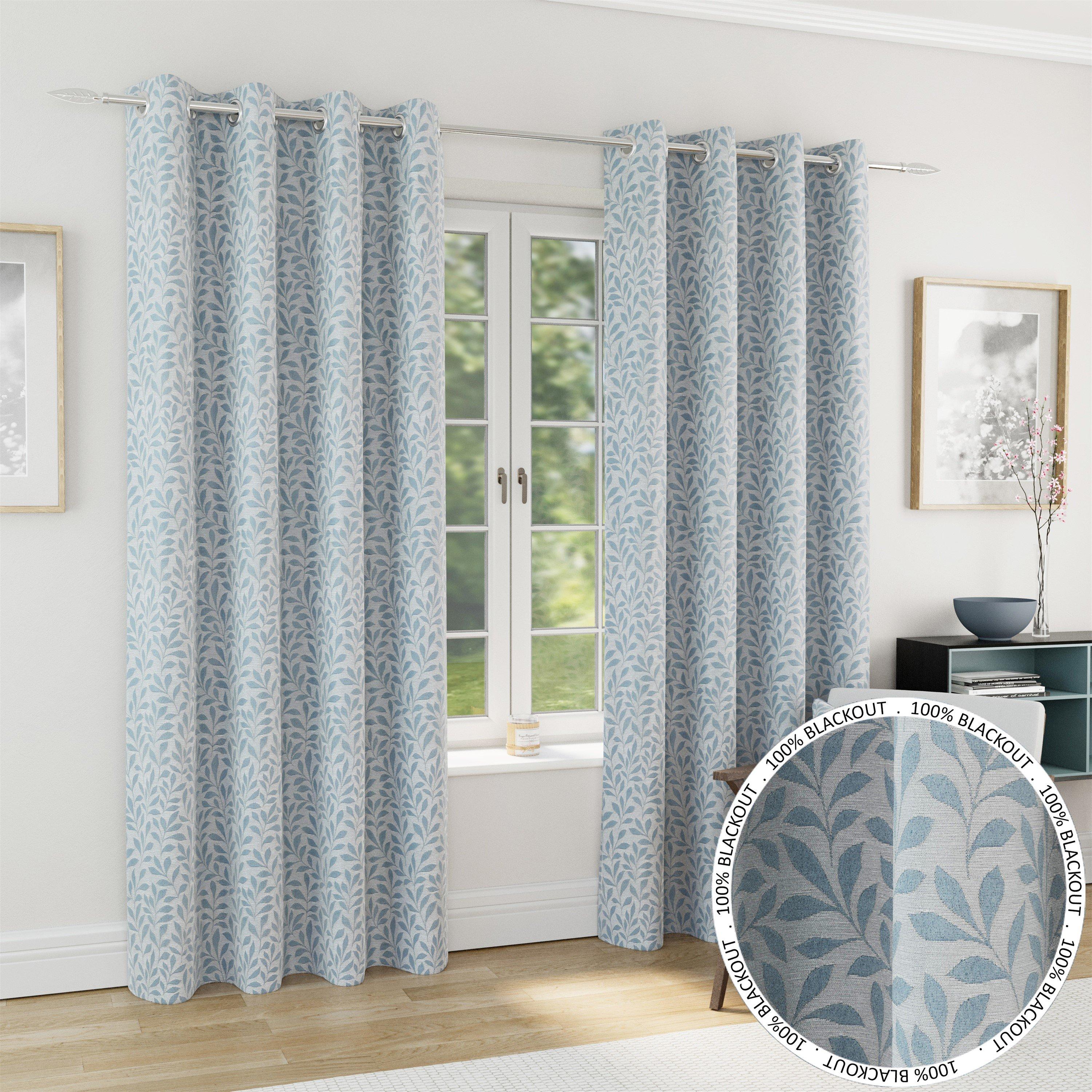 Ice Blue - Enhanced Living - Sherwood IceBlue Blackout Jacquard Eyelet Curtains - 1