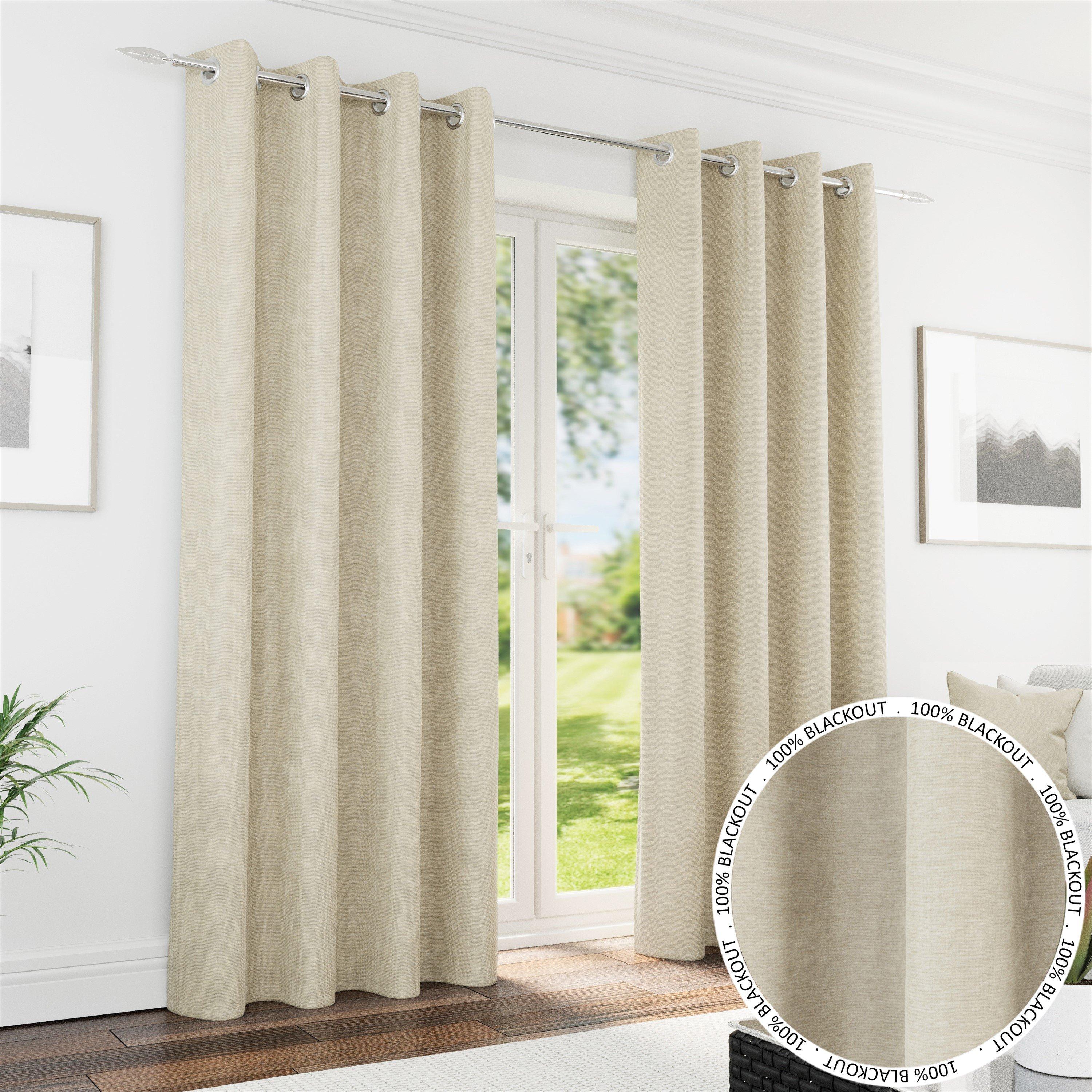 Cream - Enhanced Living - Knightsbridge Cream Blackout Chenille Curtains - 1