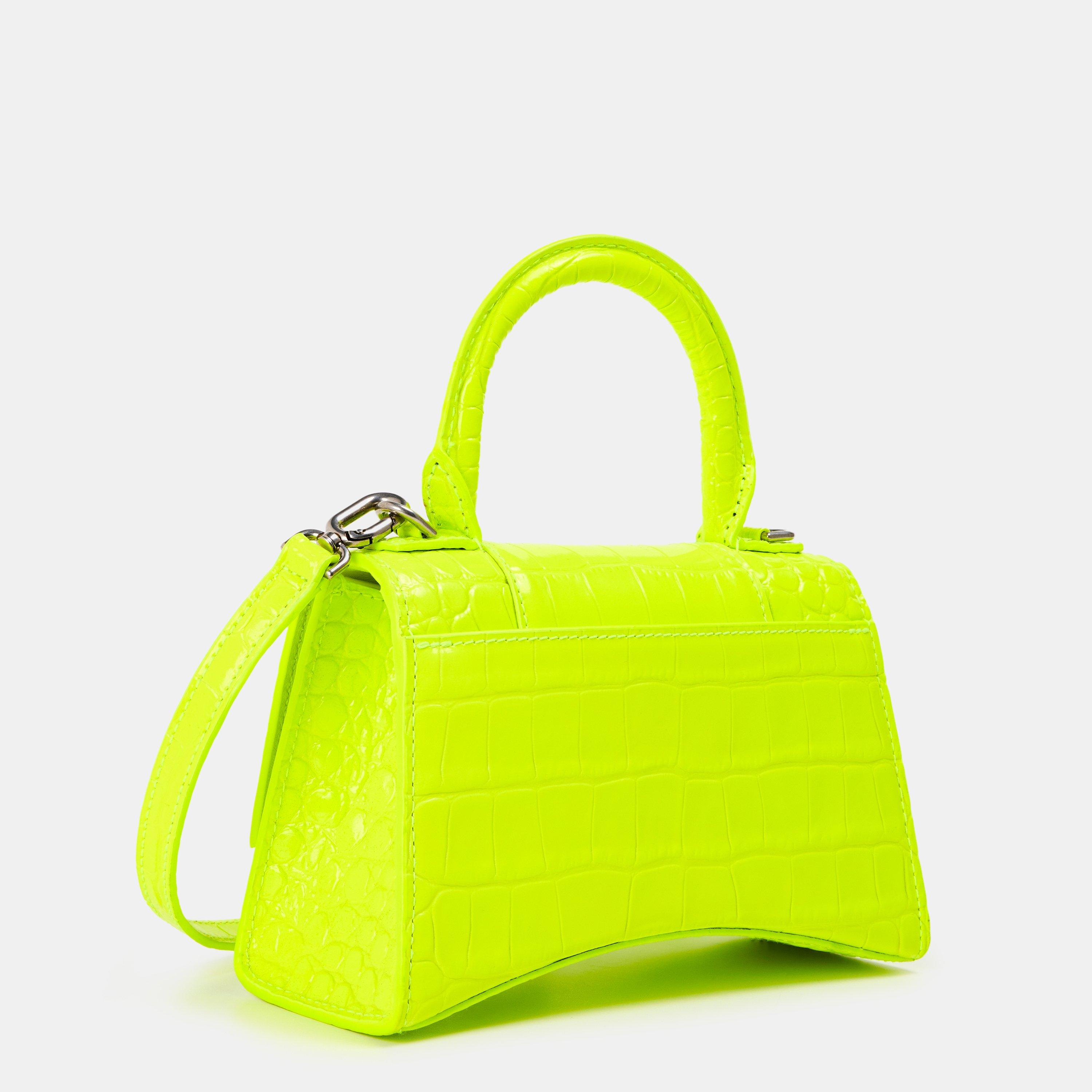 Fluo Yellow - Balenciaga - Hourglass Croc-Embossed Leather Crossbody Bag - 2