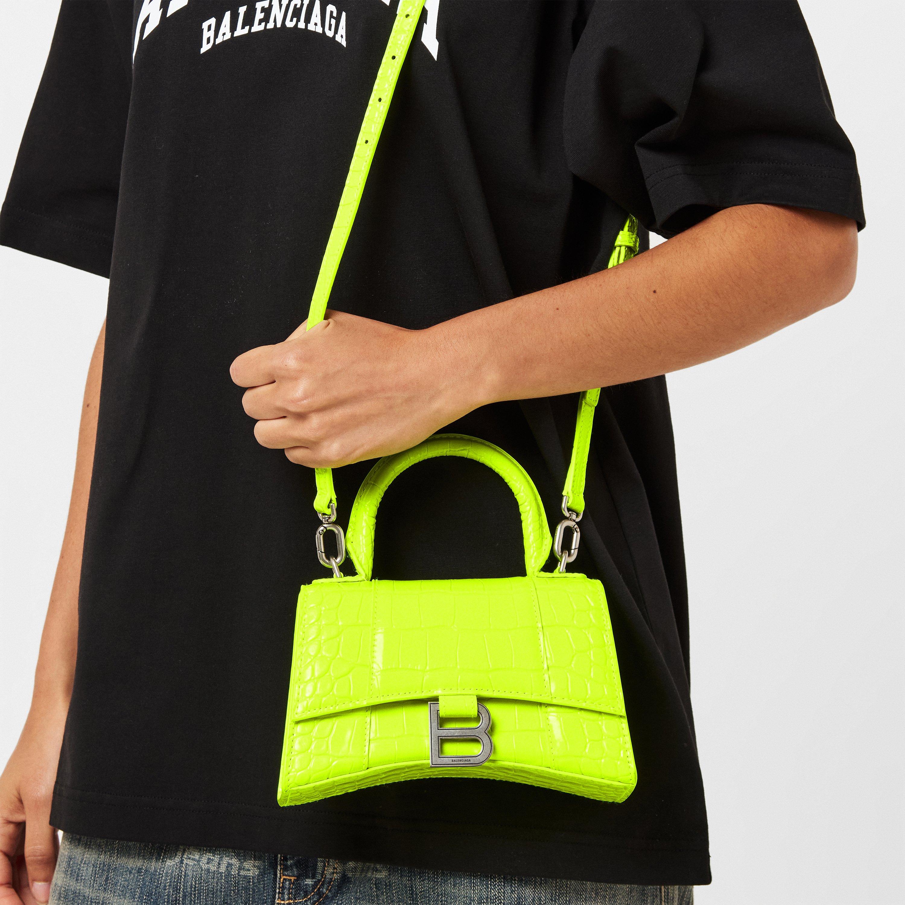 Fluo Yellow - Balenciaga - Hourglass Croc-Embossed Leather Crossbody Bag - 3