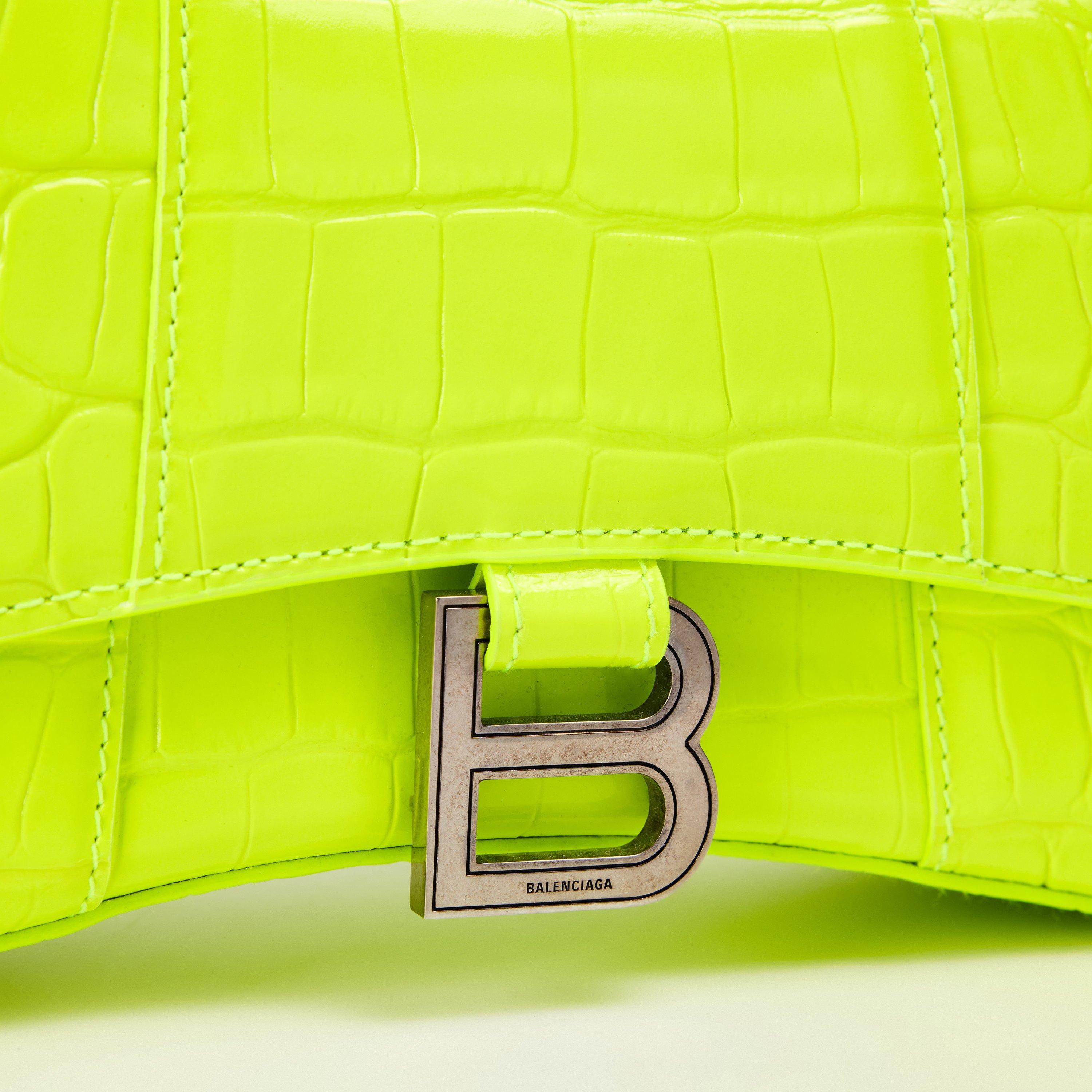 Fluo Yellow - Balenciaga - Hourglass Croc-Embossed Leather Crossbody Bag - 4