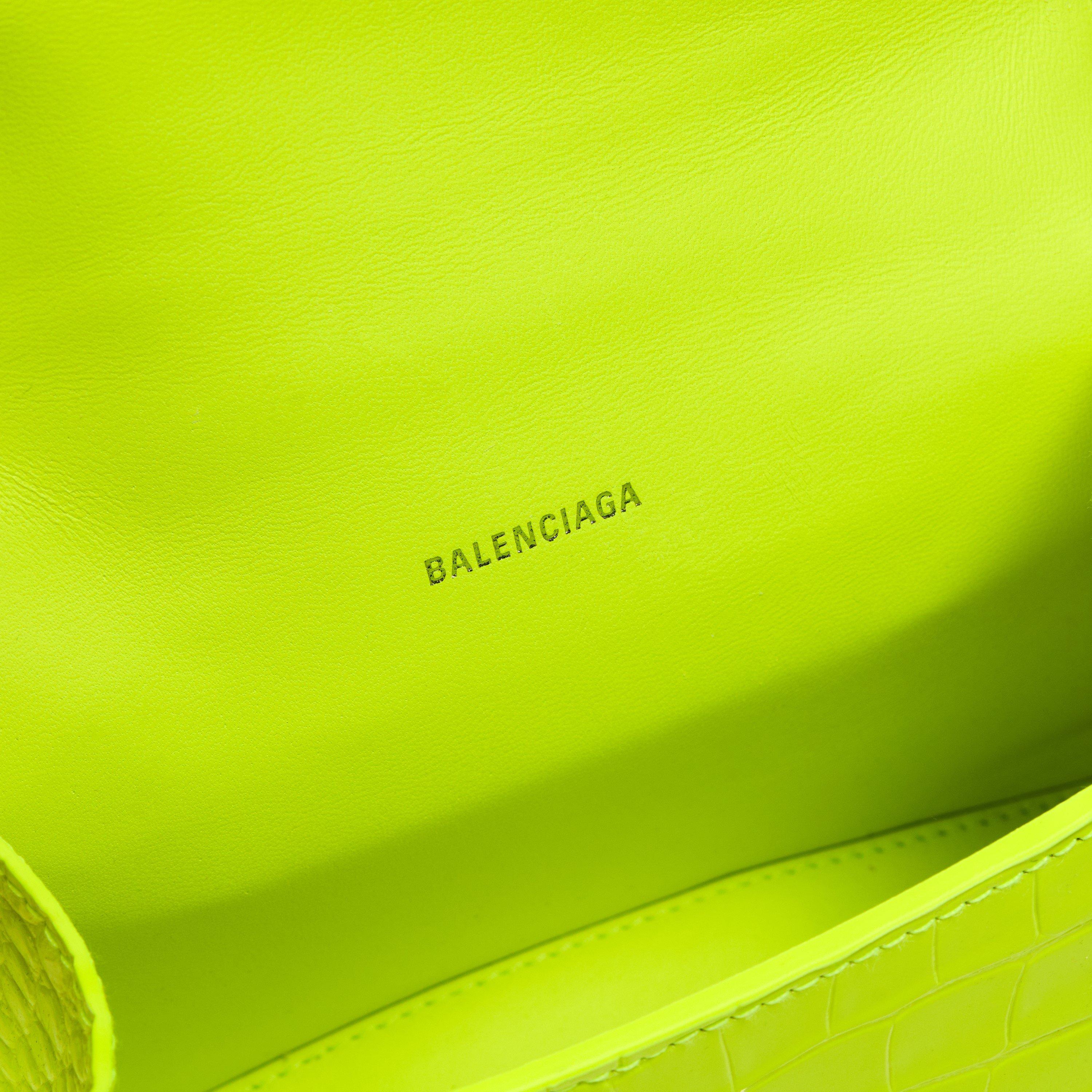 Fluo Yellow - Balenciaga - Hourglass Croc-Embossed Leather Crossbody Bag - 5