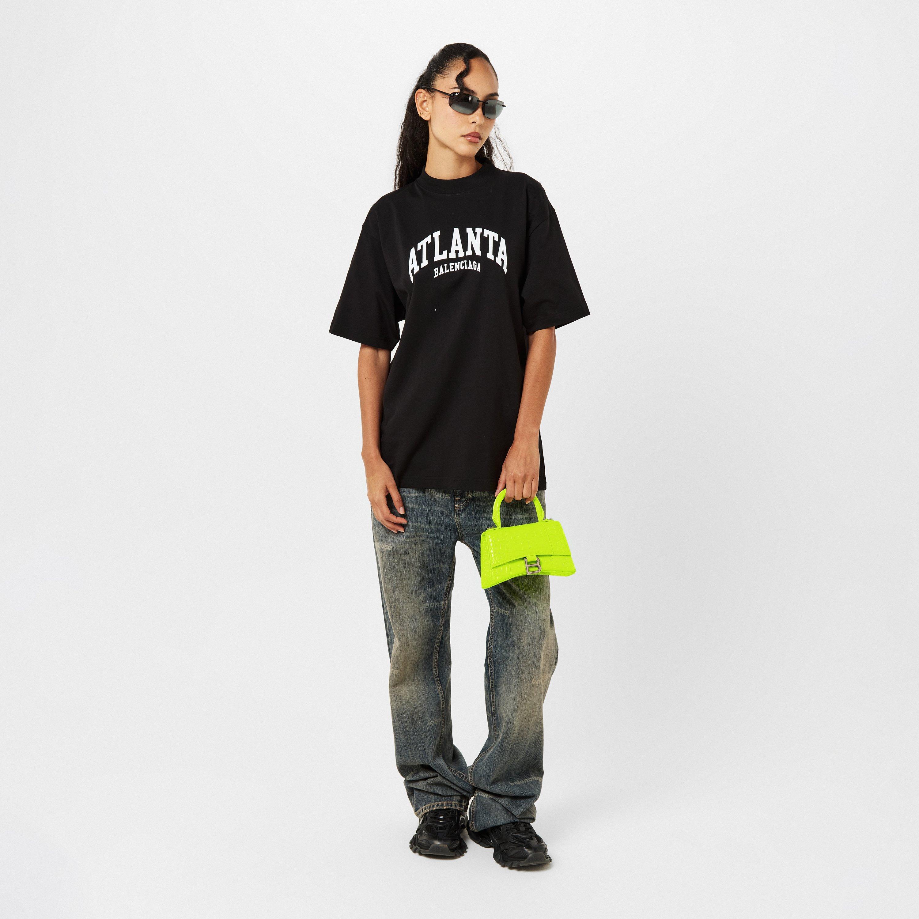 Fluo Yellow - Balenciaga - Hourglass Croc-Embossed Leather Crossbody Bag - 6