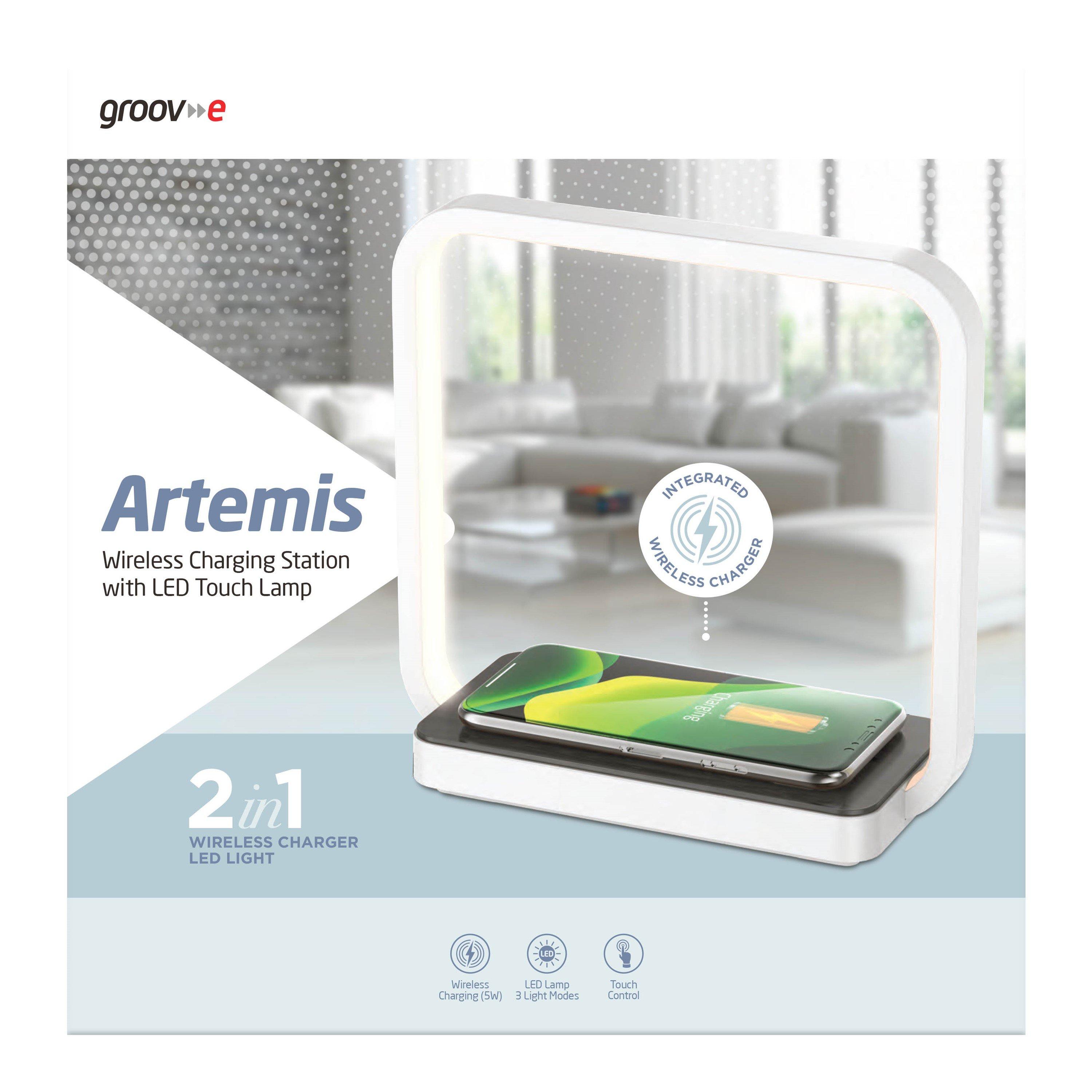 White - Groov-e - Artemis LED Touch Lamp with Wireless Charging Pad - 2