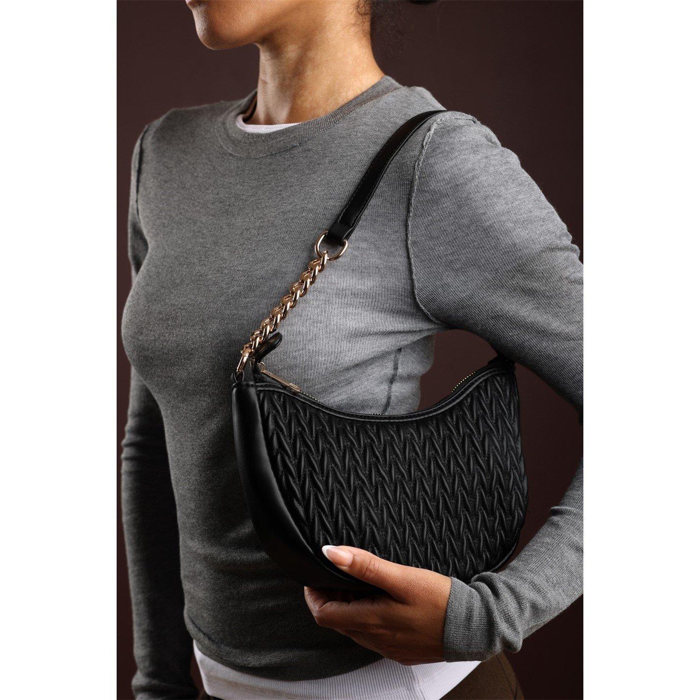 Wheres That From Women's Wheres Quilted Crescent Shoulder Bag In Chain Detail - Black