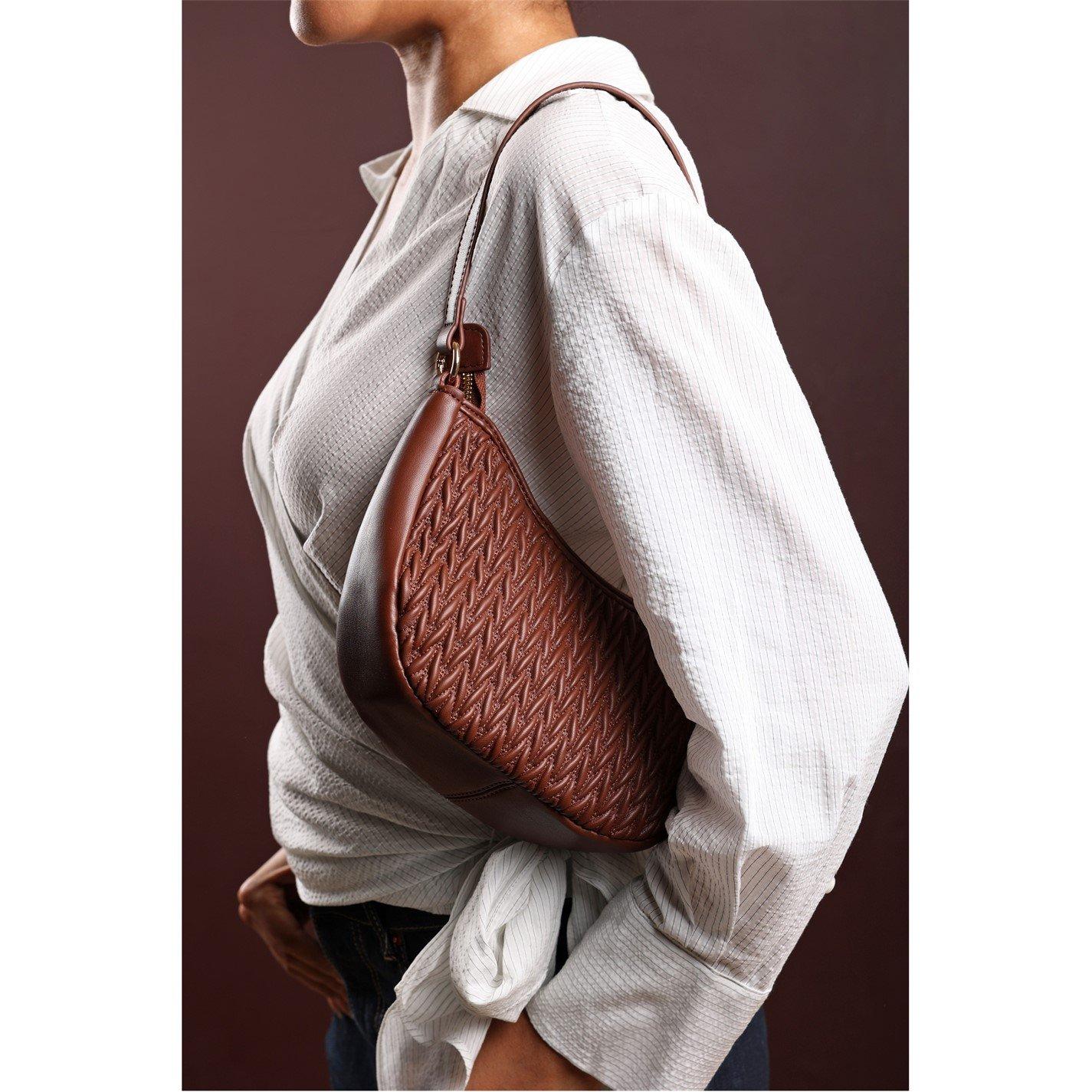 Wheres That From Women's Wheres Quilted Crescent Shoulder Bag In Chain Detail - Brown