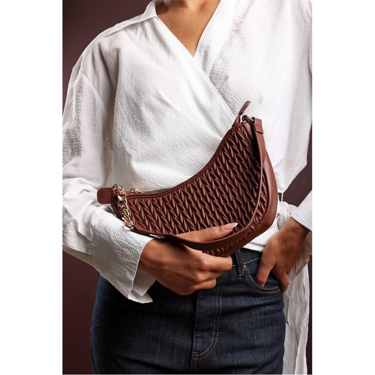 Smeđa - Wheres That From - Wheres Quilted Crescent Shoulder Bag in Chain Detail - 2