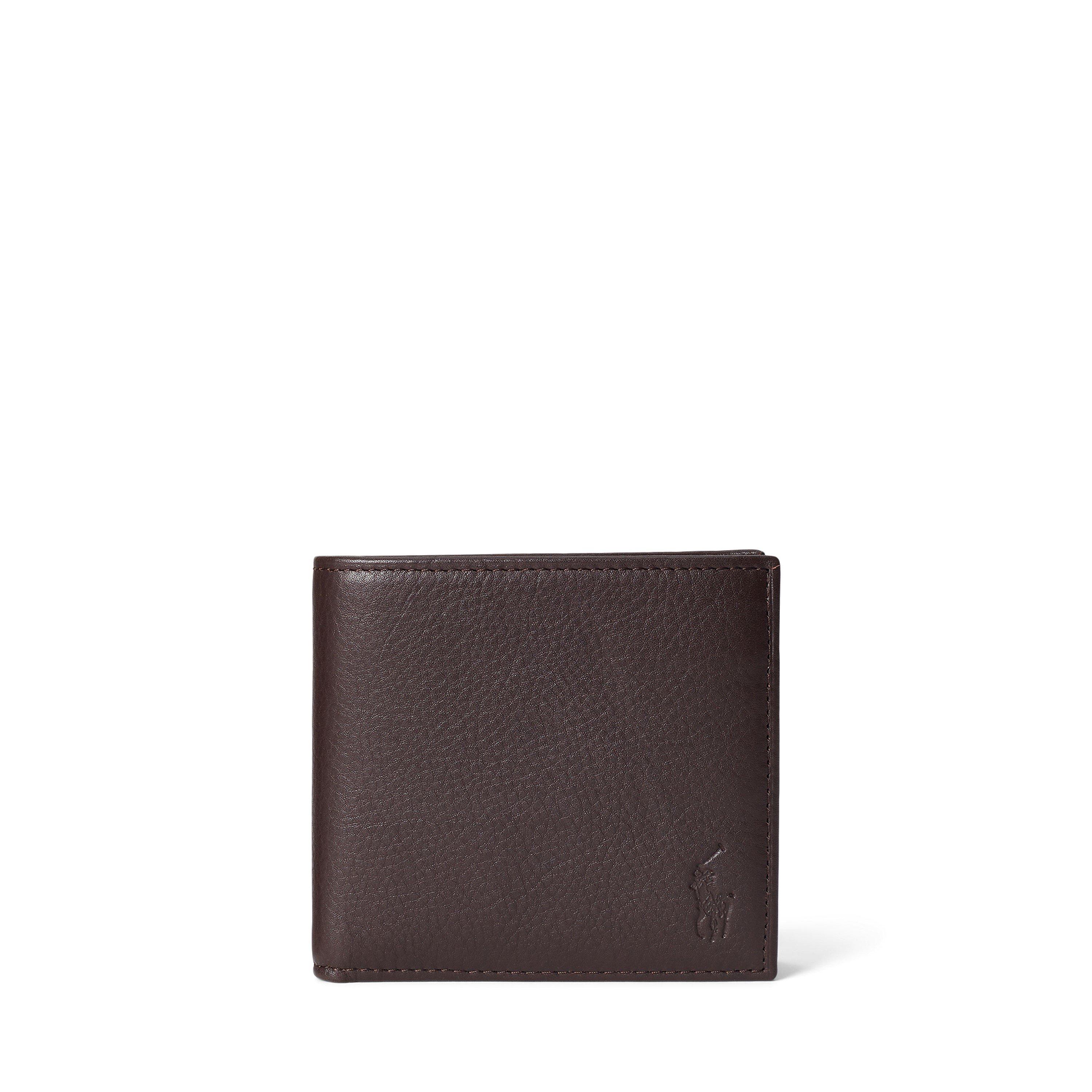 Polo Ralph Lauren Mens Pebble Leather Billfold Coin Wallet - Brown