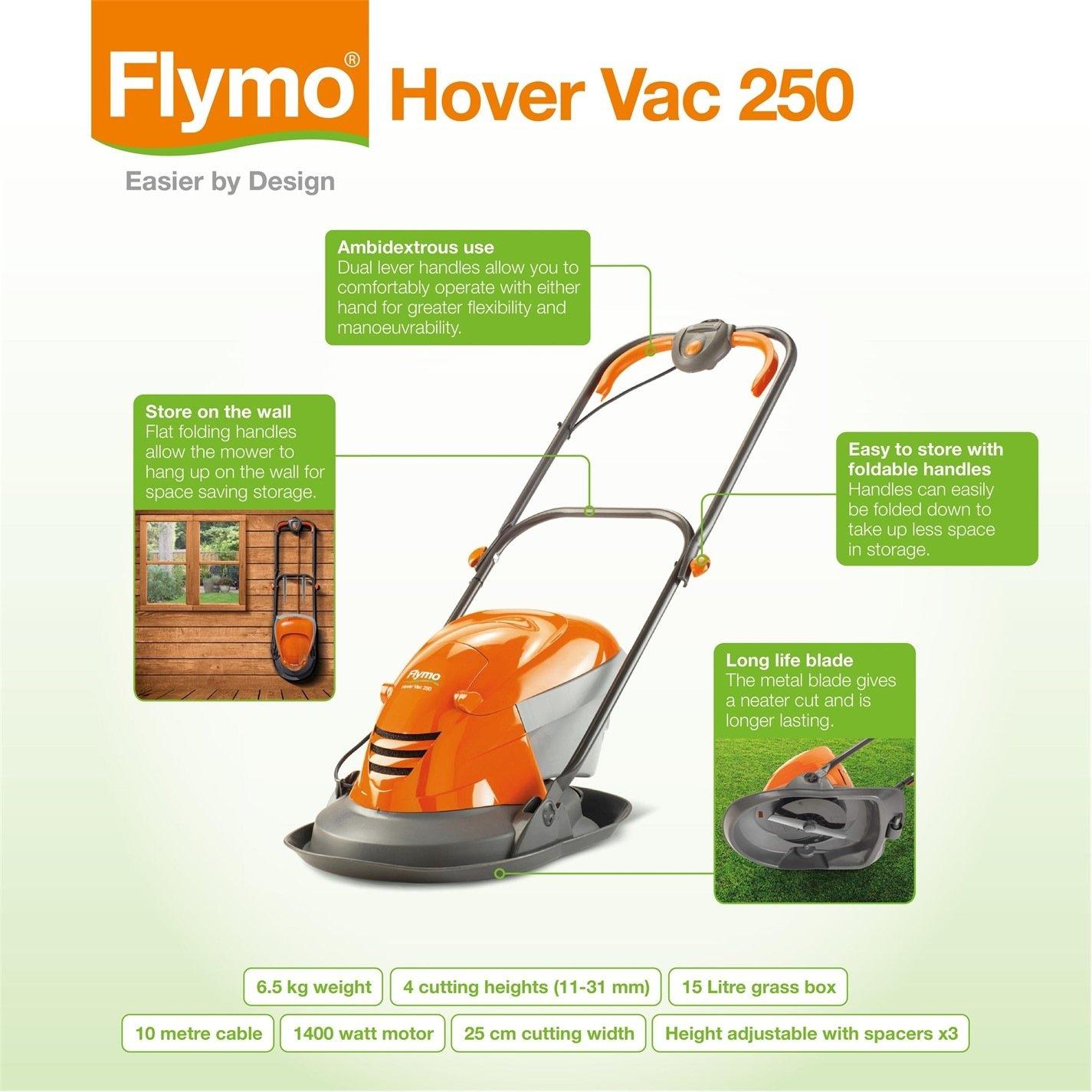 ORANGE - Flymo - Hover Vac 250 Electric Corded Hover Lawnmower - 6