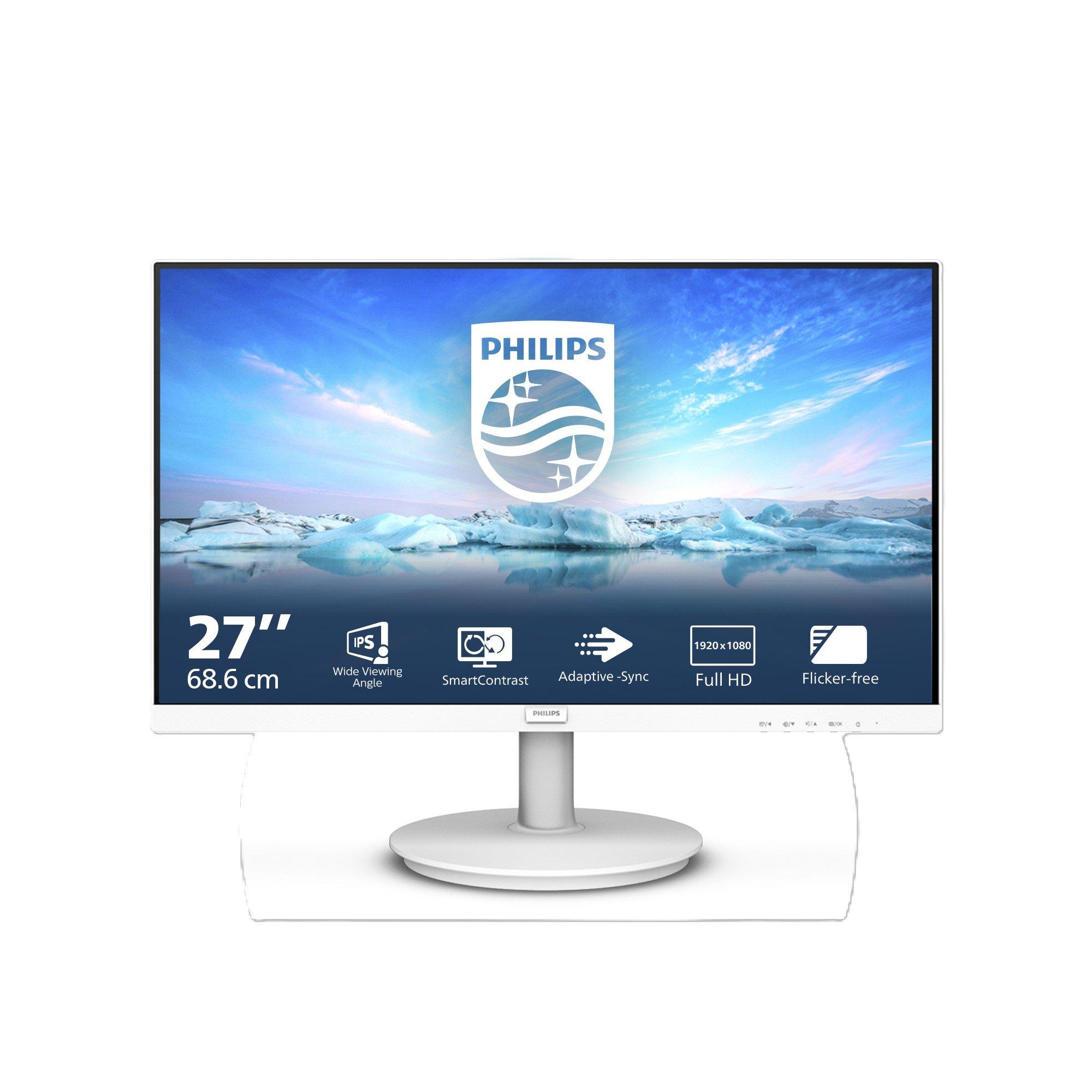White - Philips - Philips 271V8AW 27 Inch IPS Full HD 75Hz Monitor - 1