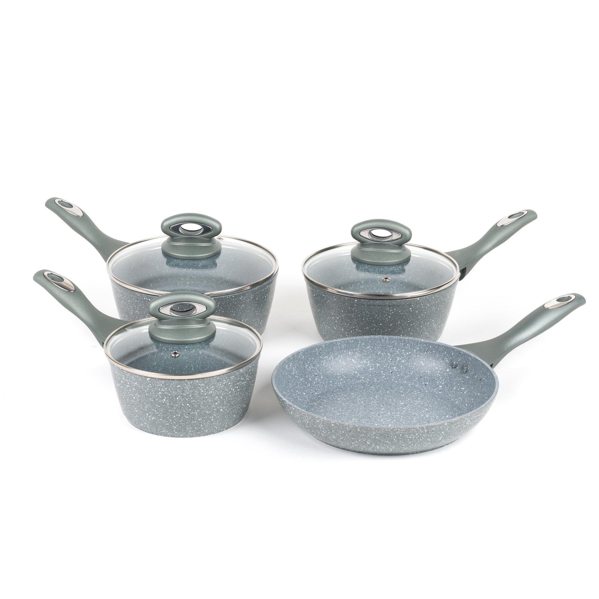 Grey - Salter - Marblestone 4 Piece Aluminium Pan Set - Grey - 1