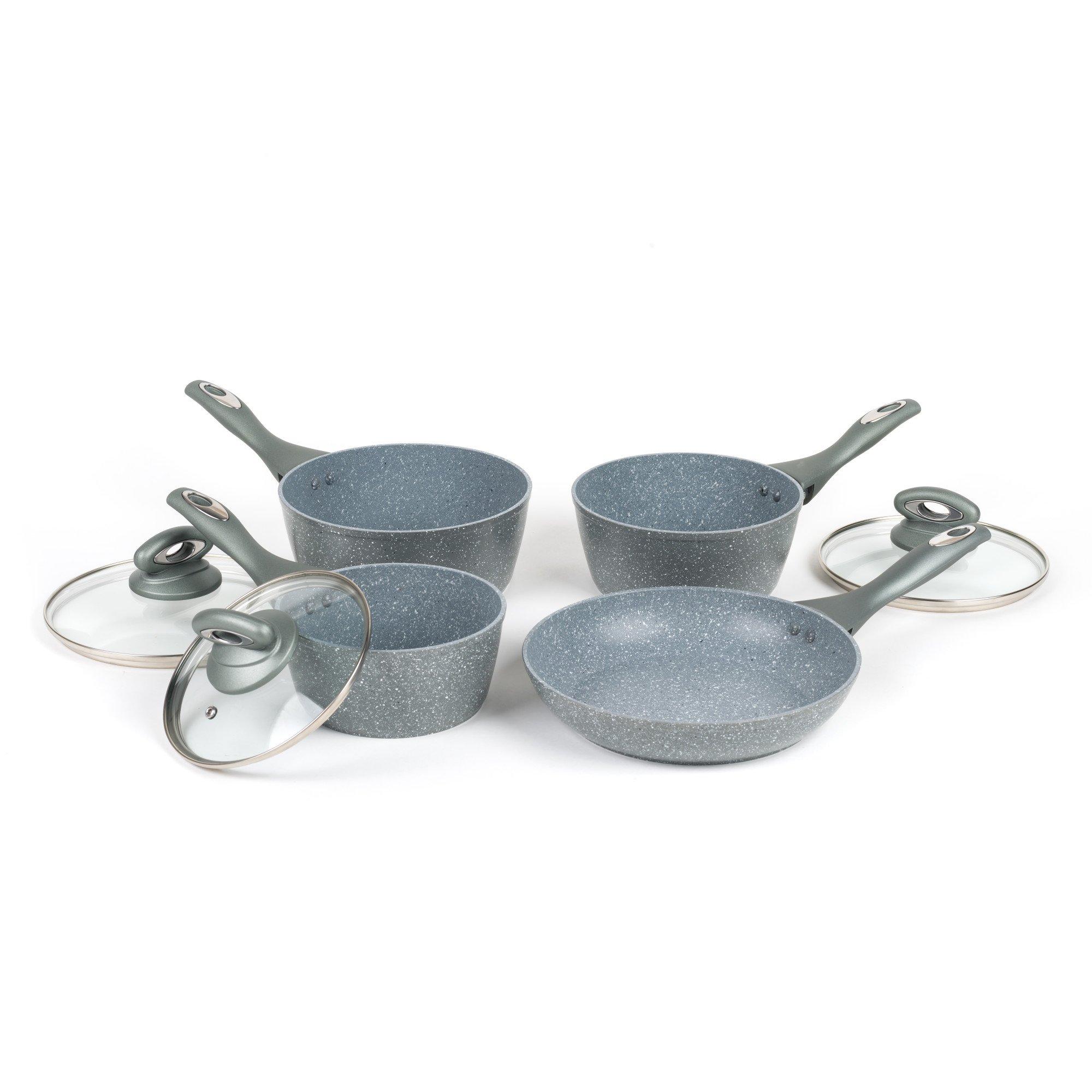Grey - Salter - Marblestone 4 Piece Aluminium Pan Set - Grey - 2