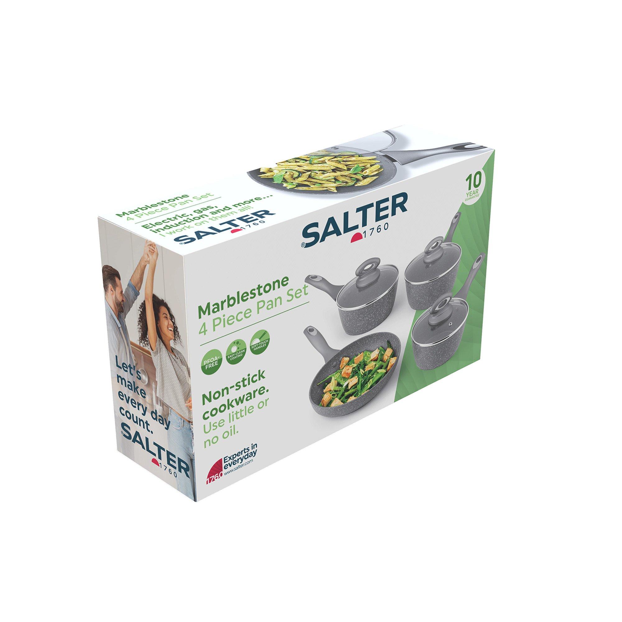 Grey - Salter - Marblestone 4 Piece Aluminium Pan Set - Grey - 3