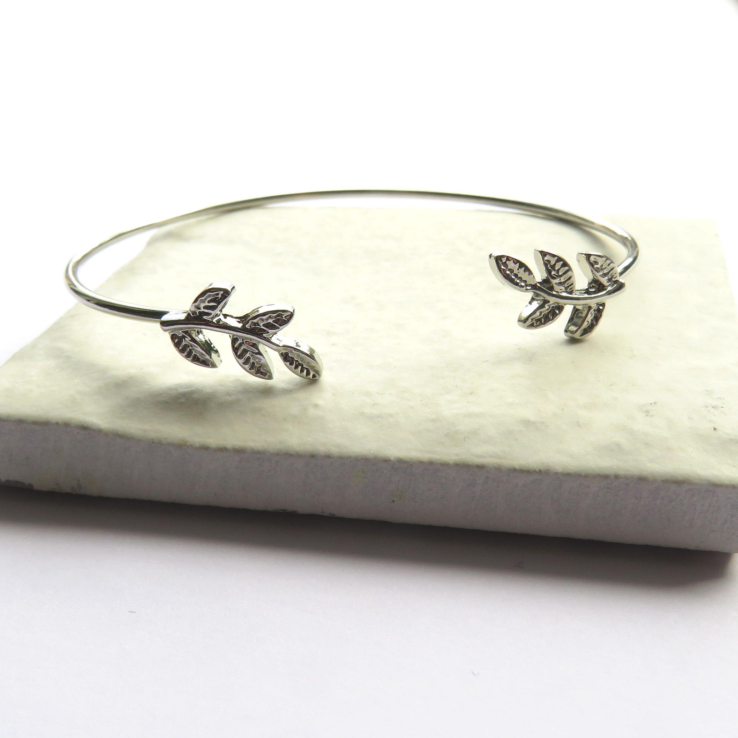 Silver - Aye Do Gifts - Silver Tone Leaf Bangle - 6022-NP-BGleaf - 1