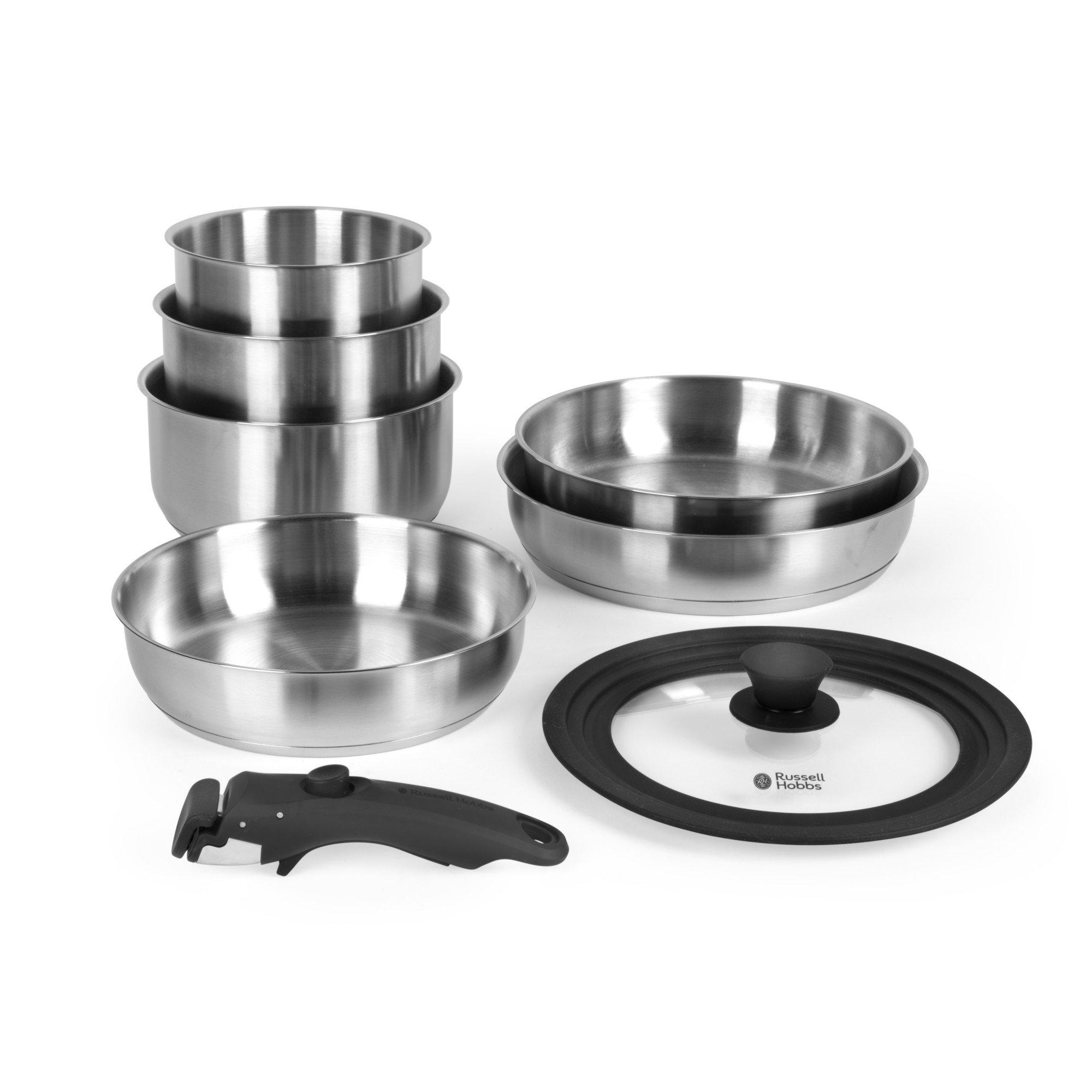 Argento - Russell Hobbs - 8-Piece Cookware Set – Detachable Clip-On Handles - 1