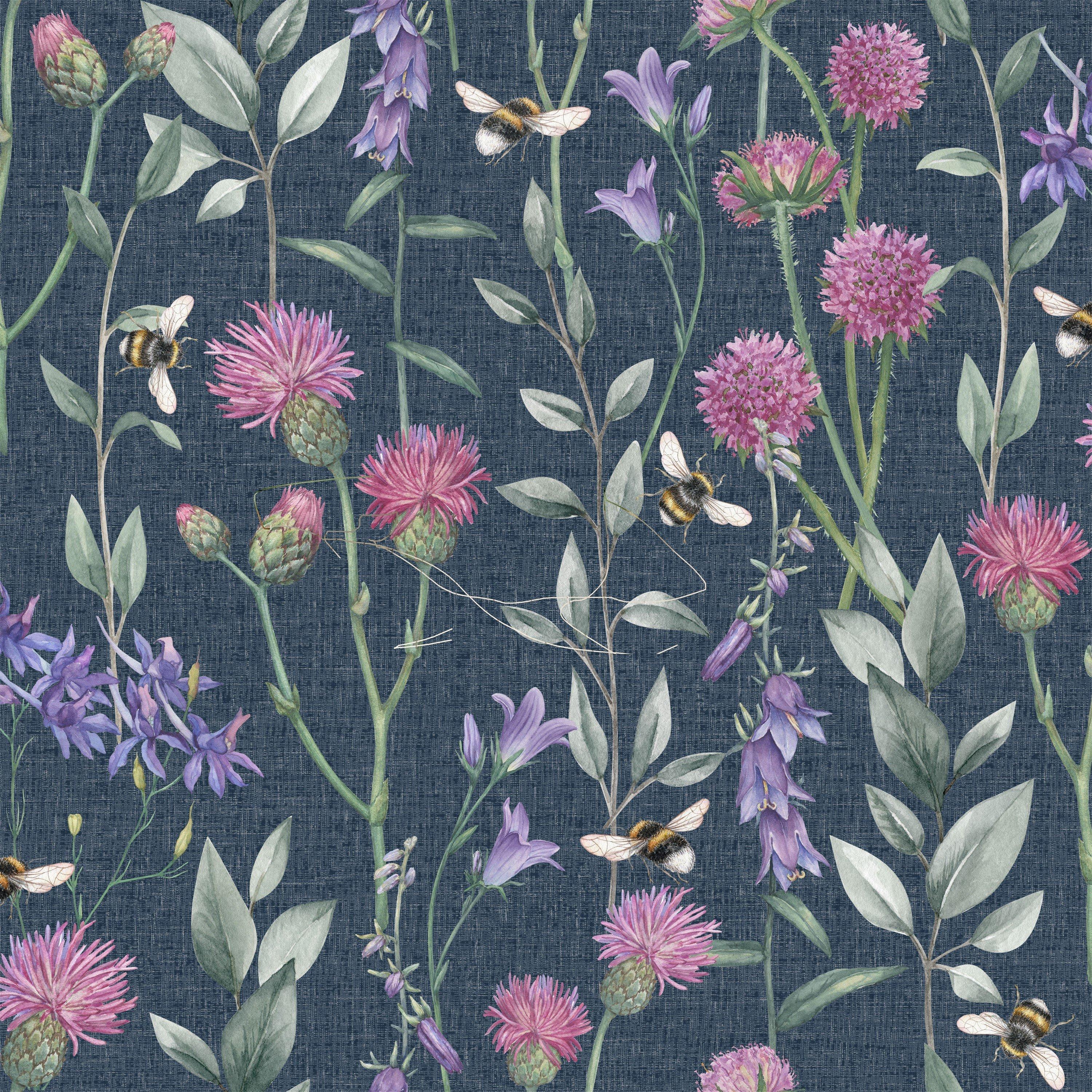 Arthouse  Bumblebee Meadow Wallpaper Navy