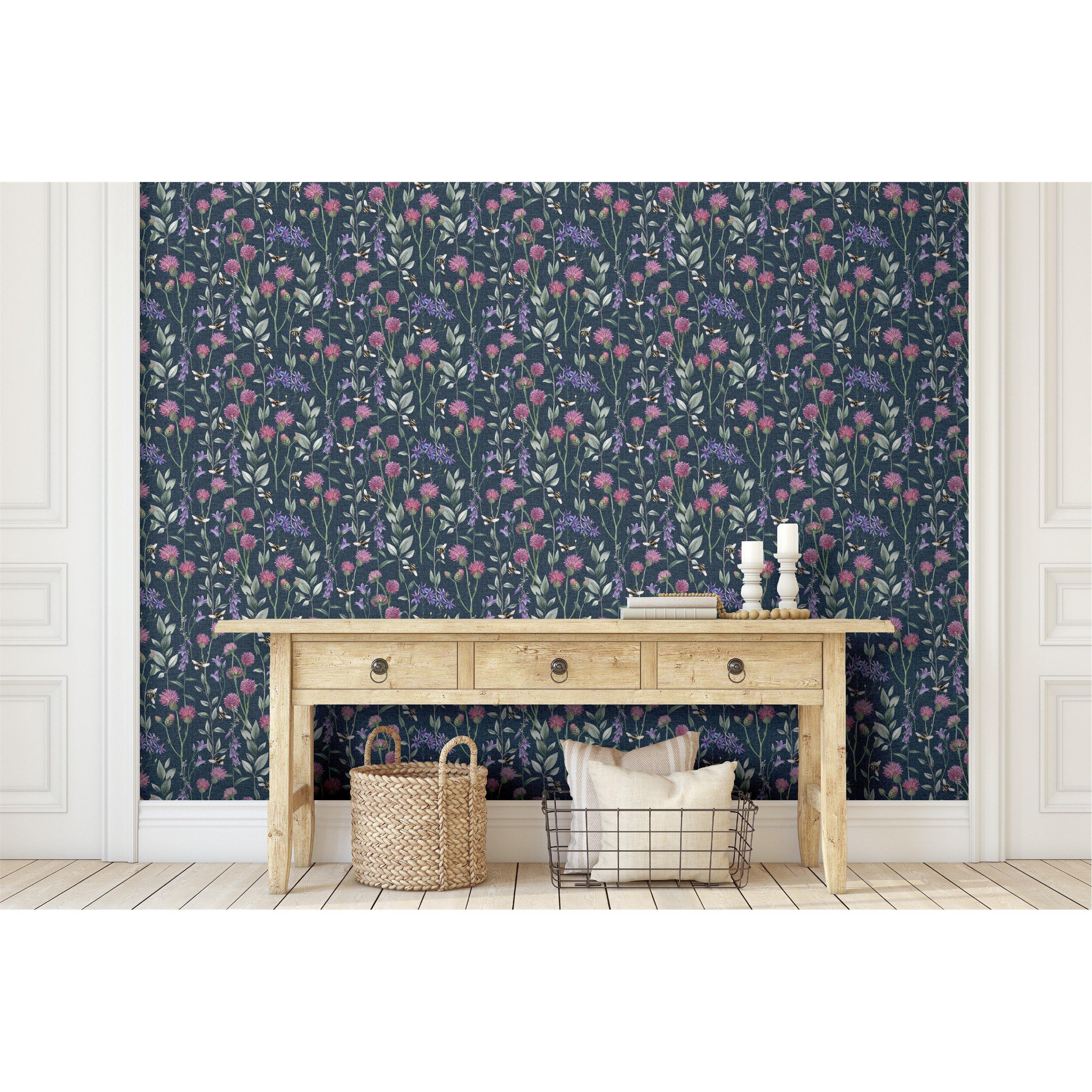 Navy - Arthouse - Bumblebee Meadow Navy Wallpaper - 4