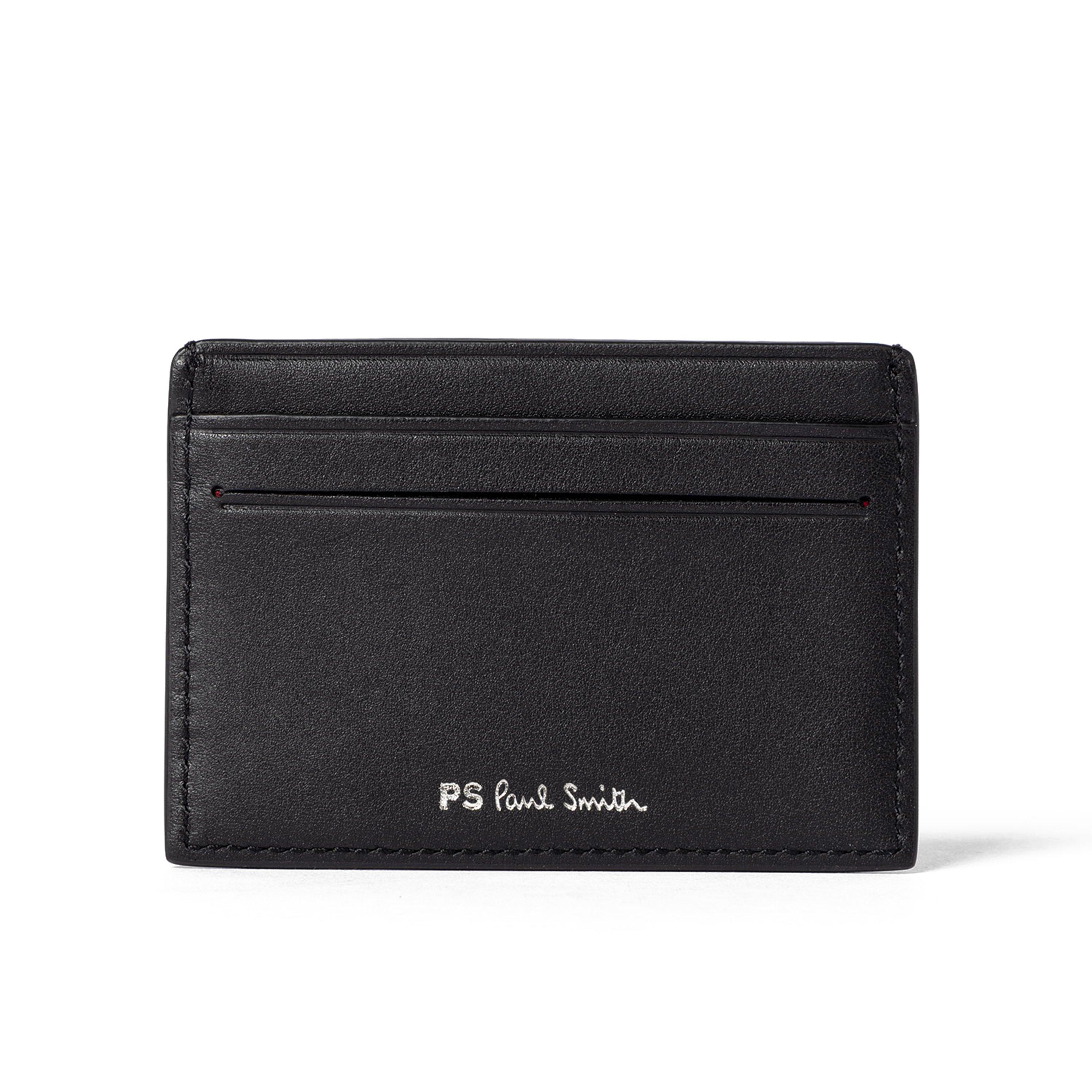 Black/Orange - PS Paul Smith - Men's Zebra Leather Card Holder - 2