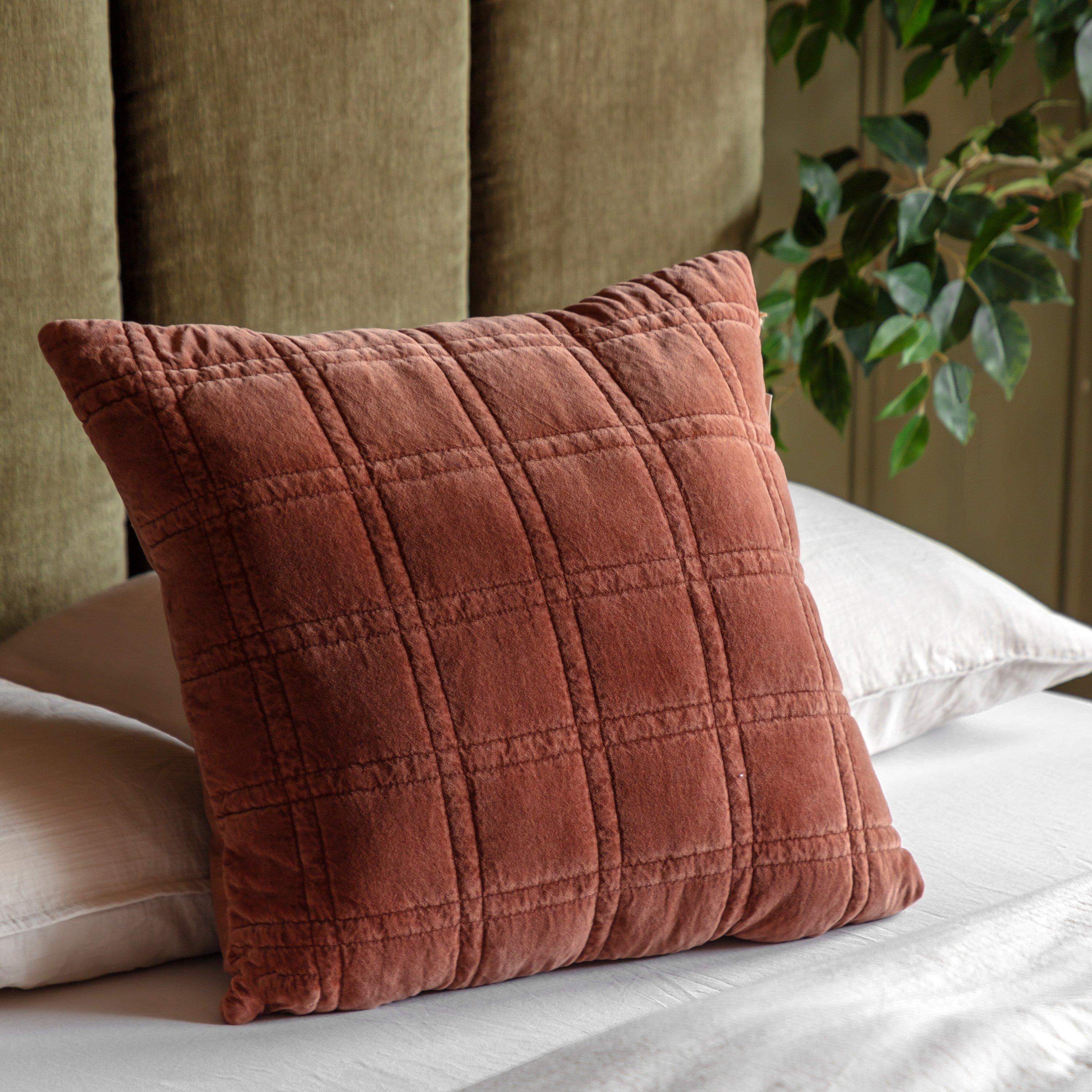Crossland Grove Velvets Cotton Quilted Cushion Rust 500X500mm, Brown - Image 4
