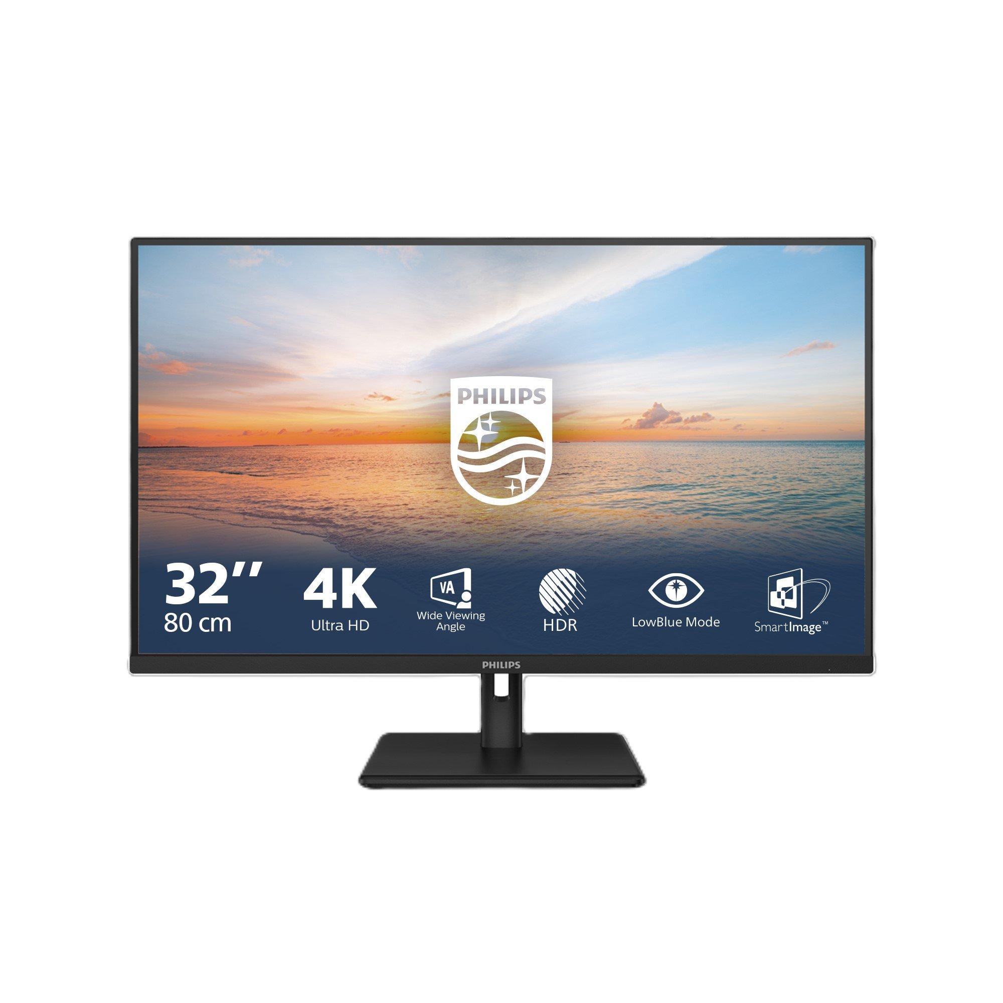 Black - Philips - Philips 32E1N1800LA 31.5 Inch VA 4K 60Hz Monitor - 1
