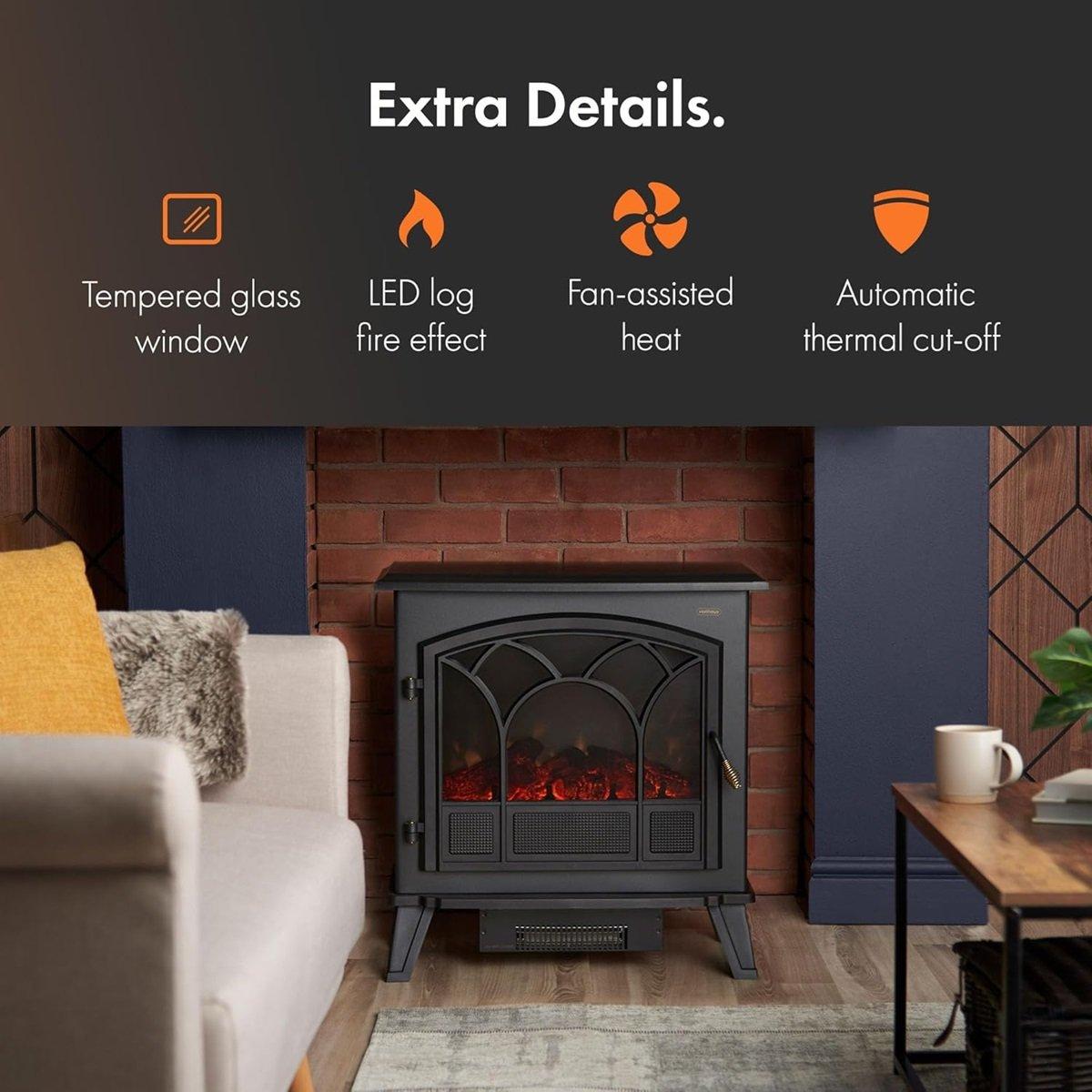 Black - VonHaus - 1850W Large Black Stove Heater - 4