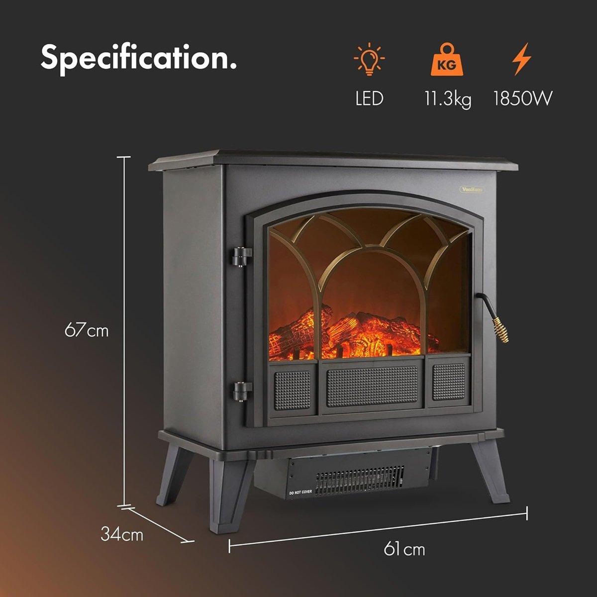 Black - VonHaus - 1850W Large Black Stove Heater - 6