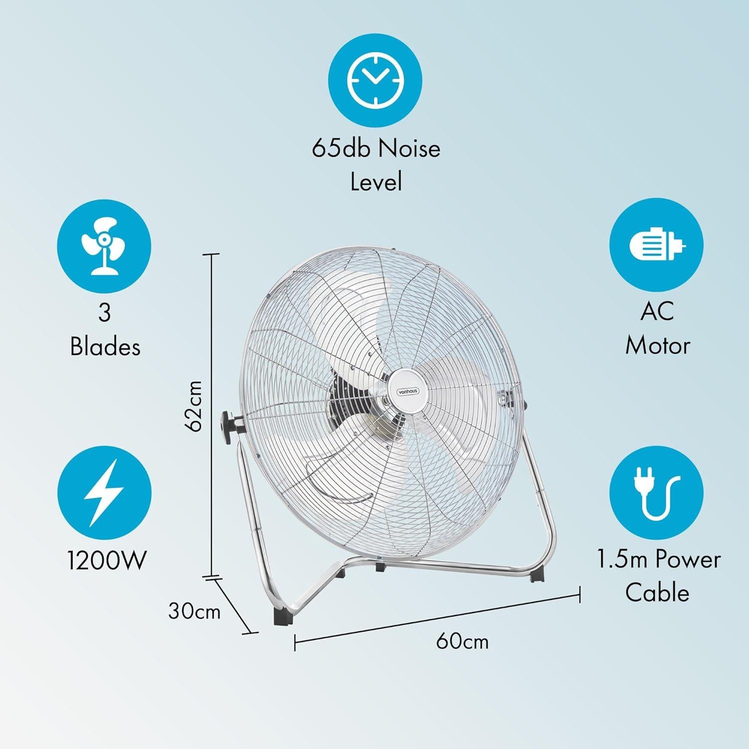 Silver - VonHaus - VonHaus Floor Fan  – 3 Speeds Stand Included - 5