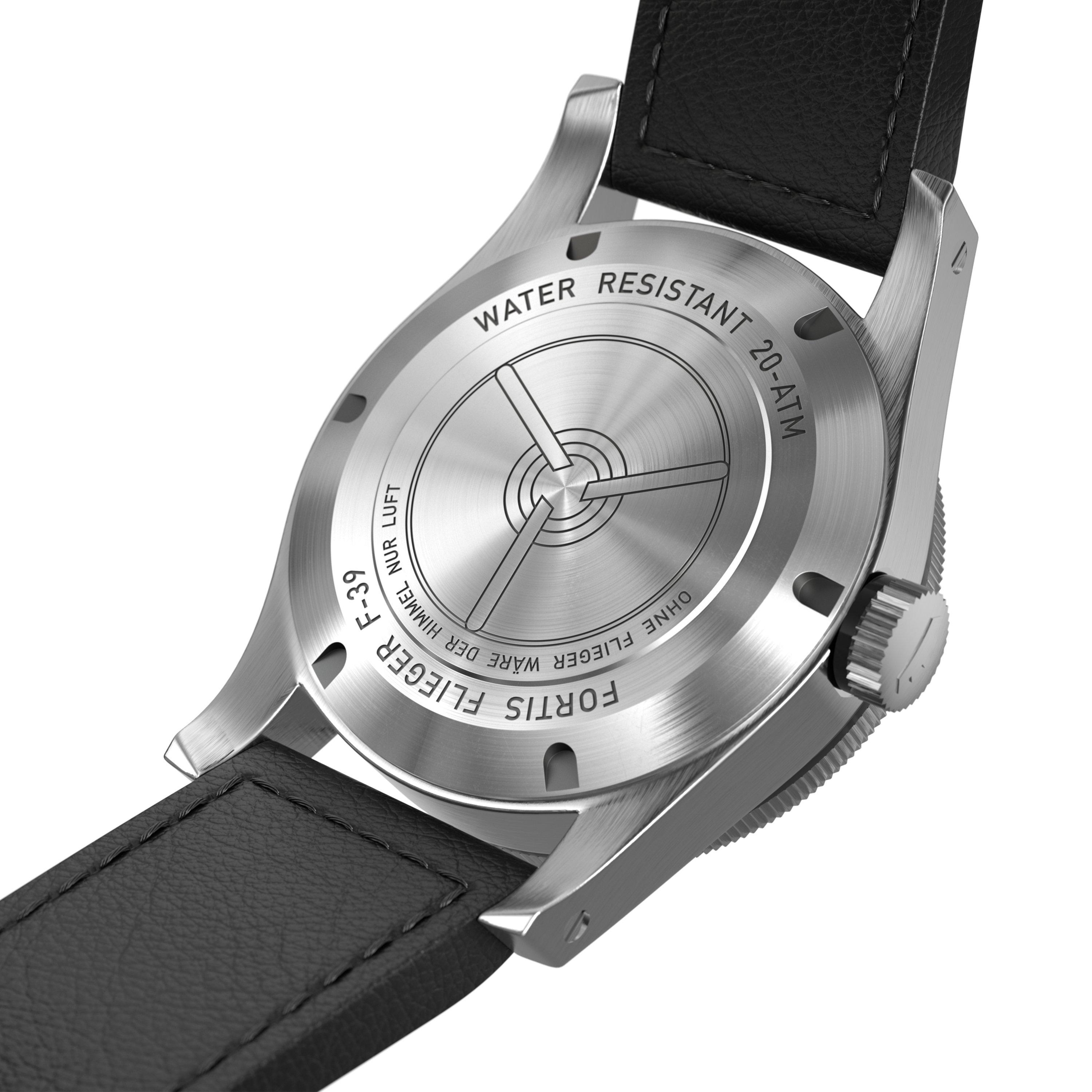 Black/Steel - Fortis - Men's Flieger Strap Analogue Watch - 2