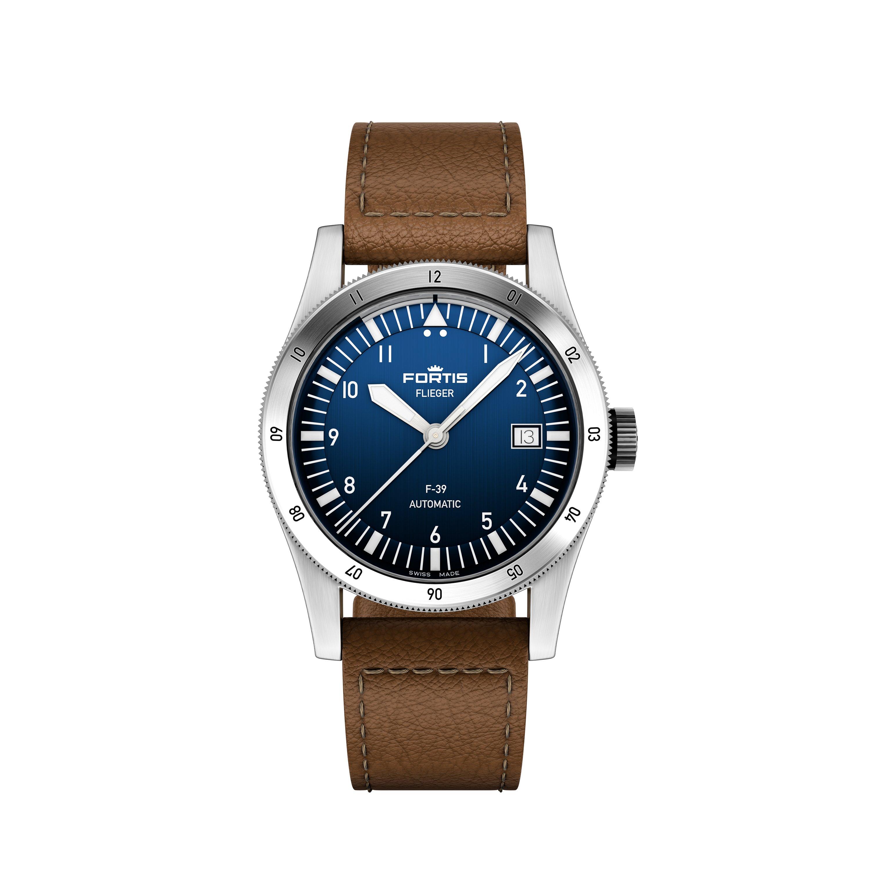 Fortis Men's Flieger Stainless Steel Leather Strap Automatic Auto Analogue Watch - Blue/Steel