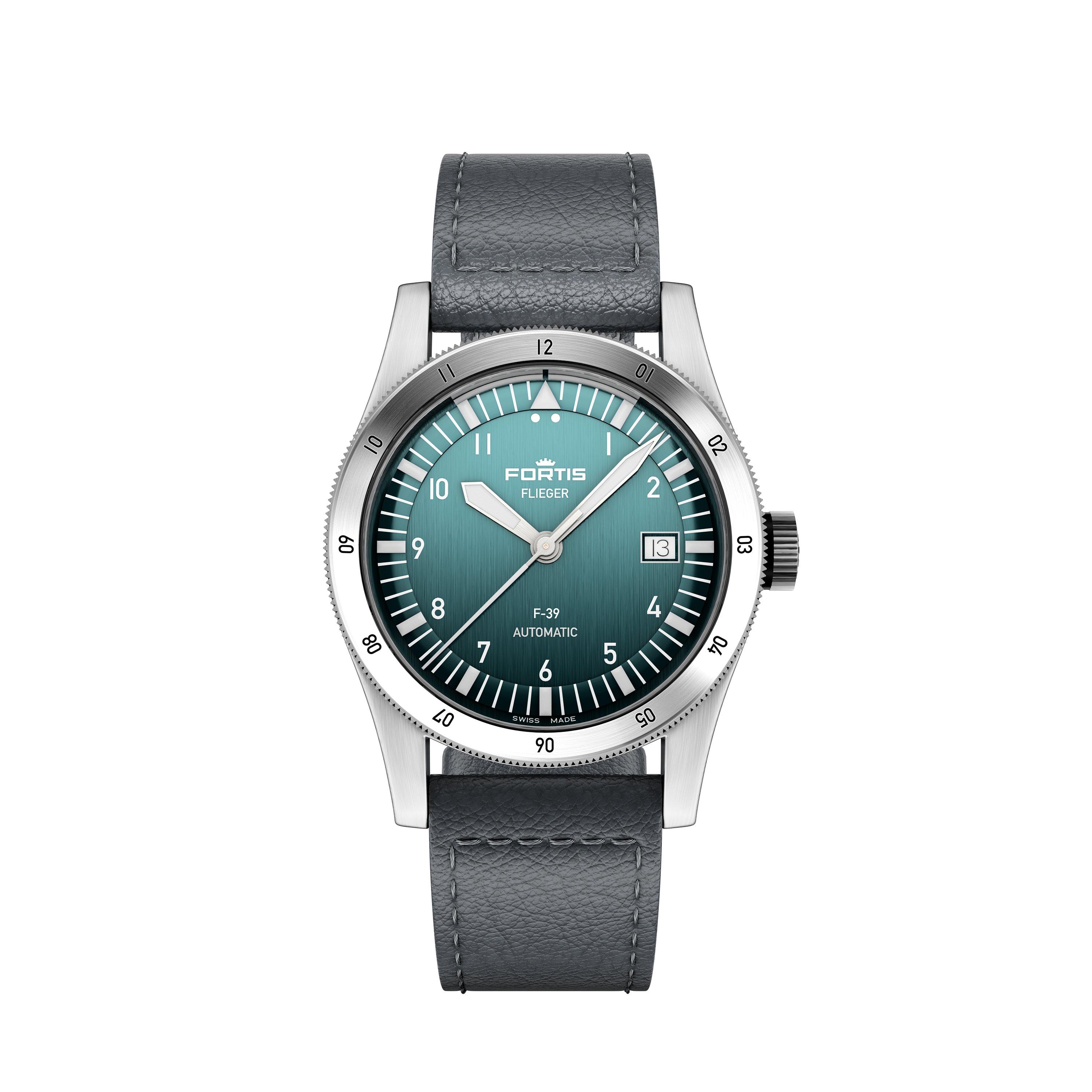 Fortis Men's Flieger Stainless Steel Leather Strap Automatic Auto Analogue Watch - Blue/Steel