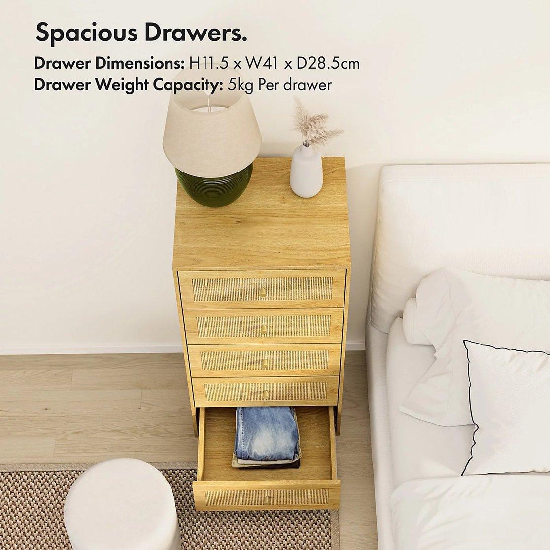 Beige - VonHaus - Sienna Rattan Tall Chest of Drawers - 3