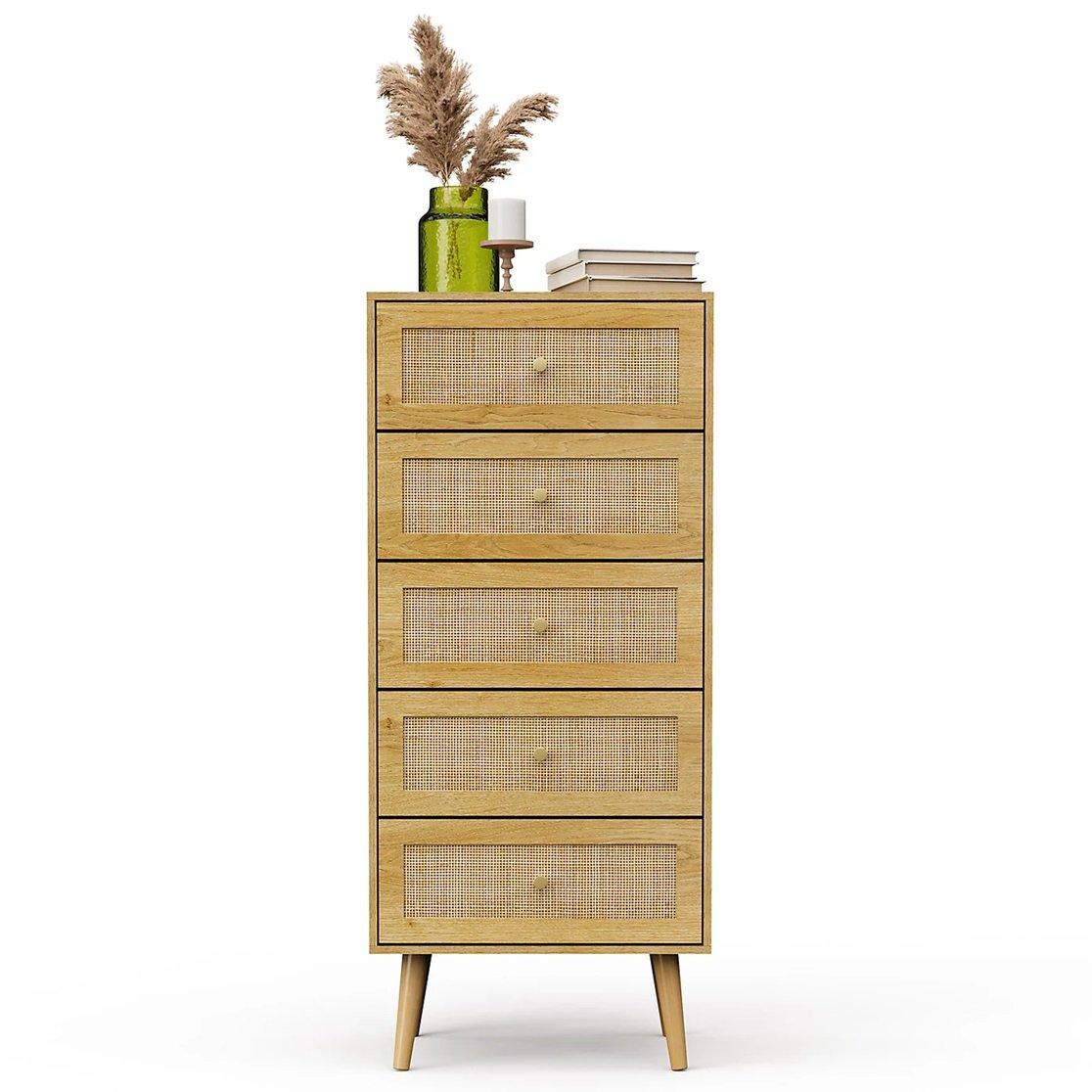 Beige - VonHaus - Sienna Rattan Tall Chest of Drawers - 6
