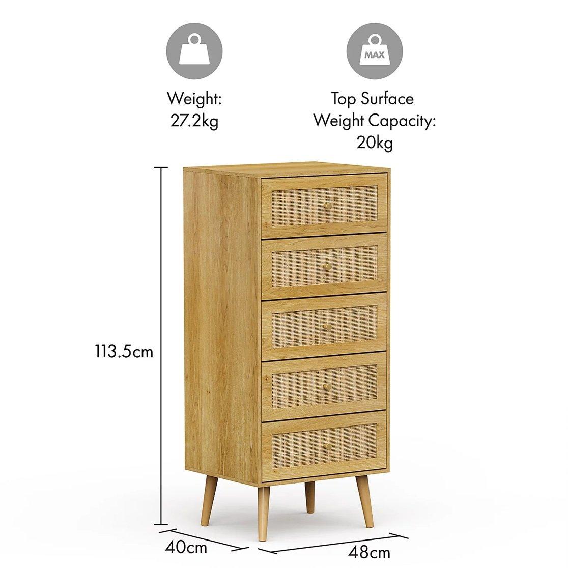 Beige - VonHaus - Sienna Rattan Tall Chest of Drawers - 7