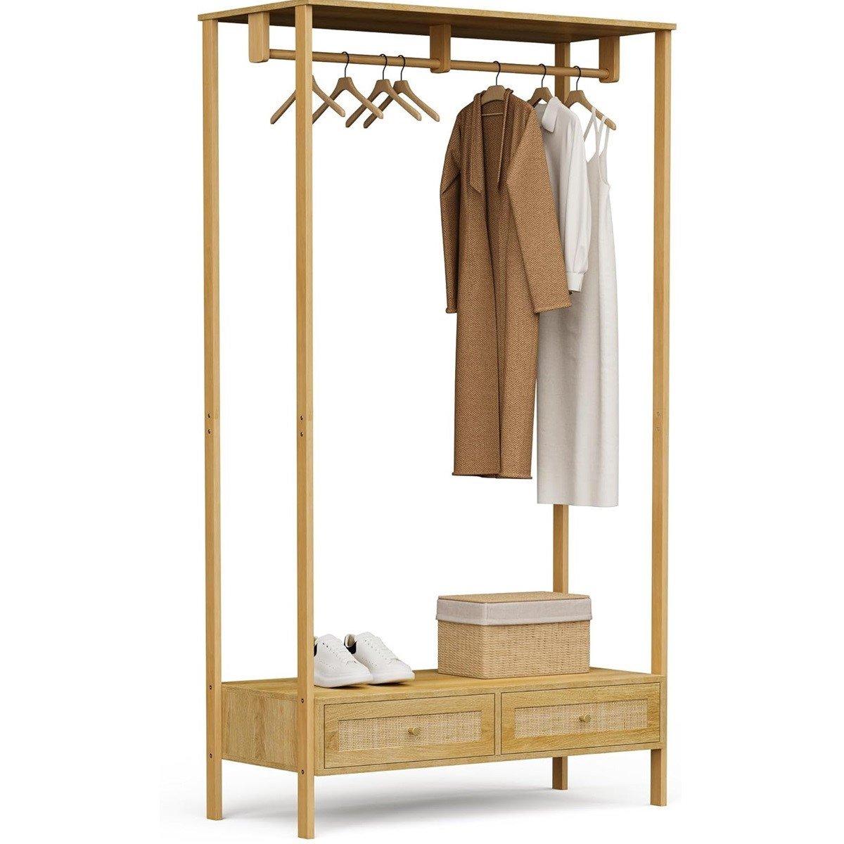 Beige - VonHaus - Sienna Rattan Clothes Rail - 1