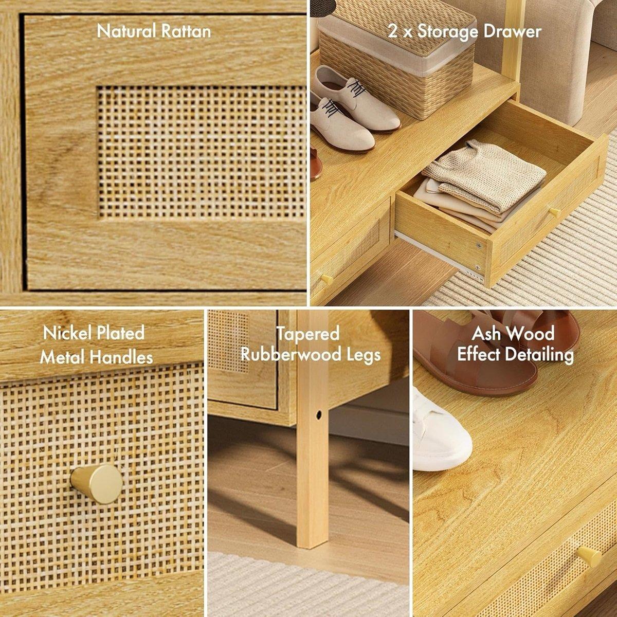 Beige - VonHaus - Sienna Rattan Clothes Rail - 6