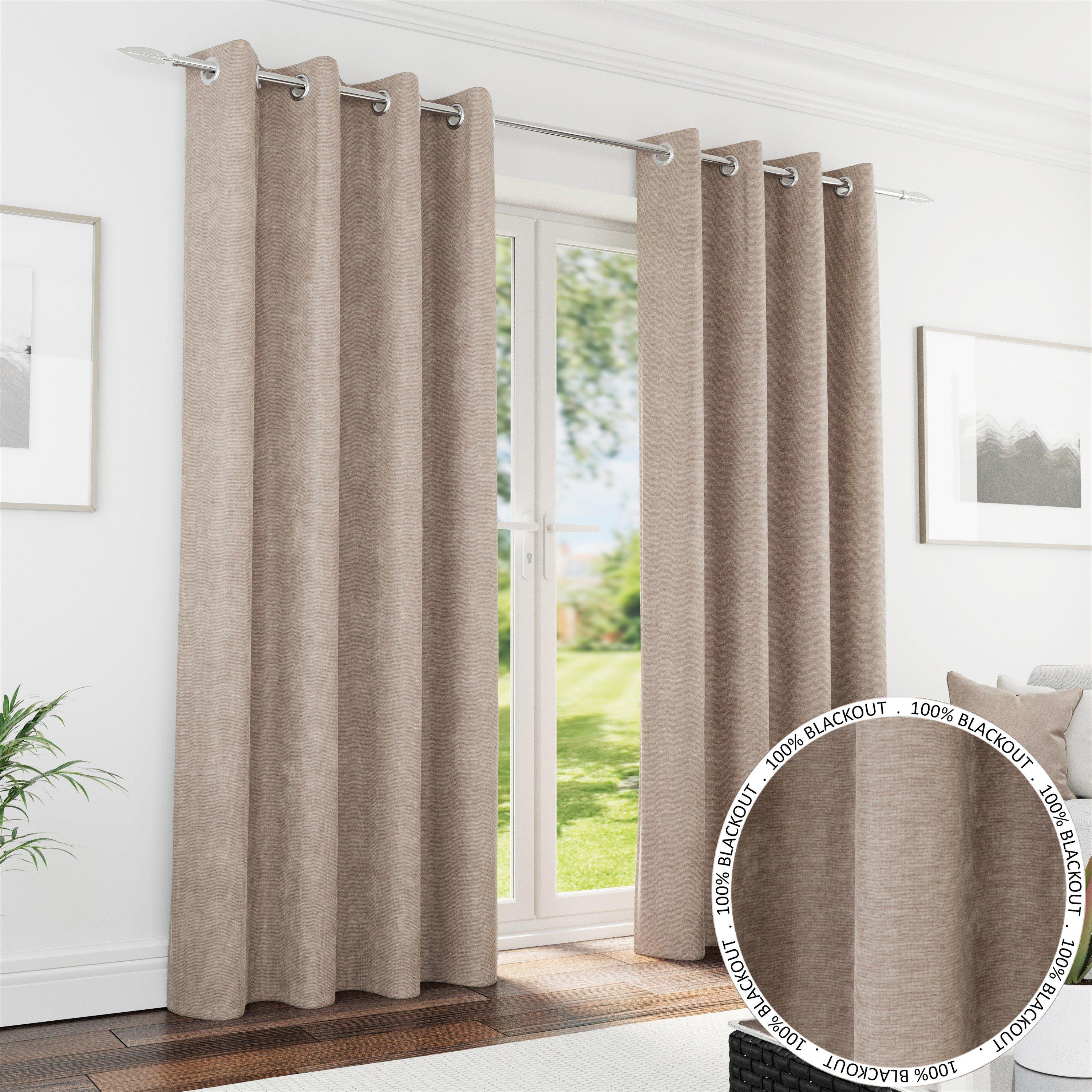 Enhanced Living  Knightsbridge Blackout Chenille Curtains Sand - 168x137cm