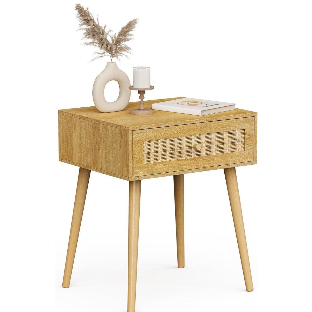 Beige - VonHaus - Sienna Rattan Bedside Table - 1