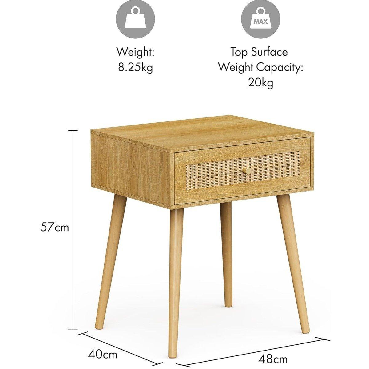 Beige - VonHaus - Sienna Rattan Bedside Table - 3