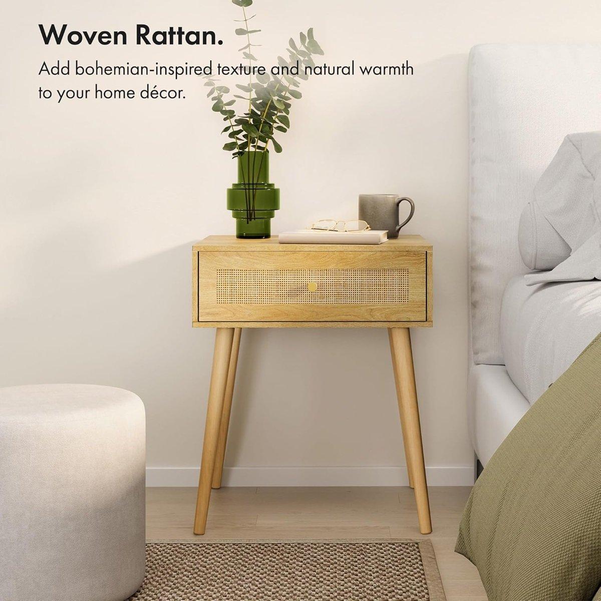 Beige - VonHaus - Sienna Rattan Bedside Table - 4