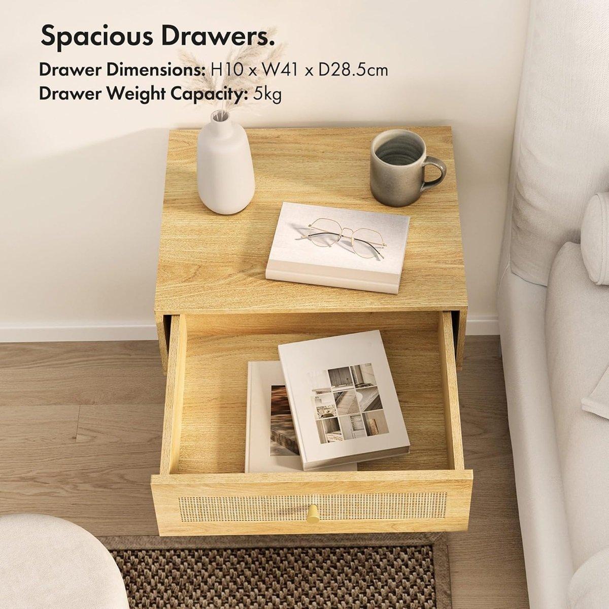 Beige - VonHaus - Sienna Rattan Bedside Table - 5