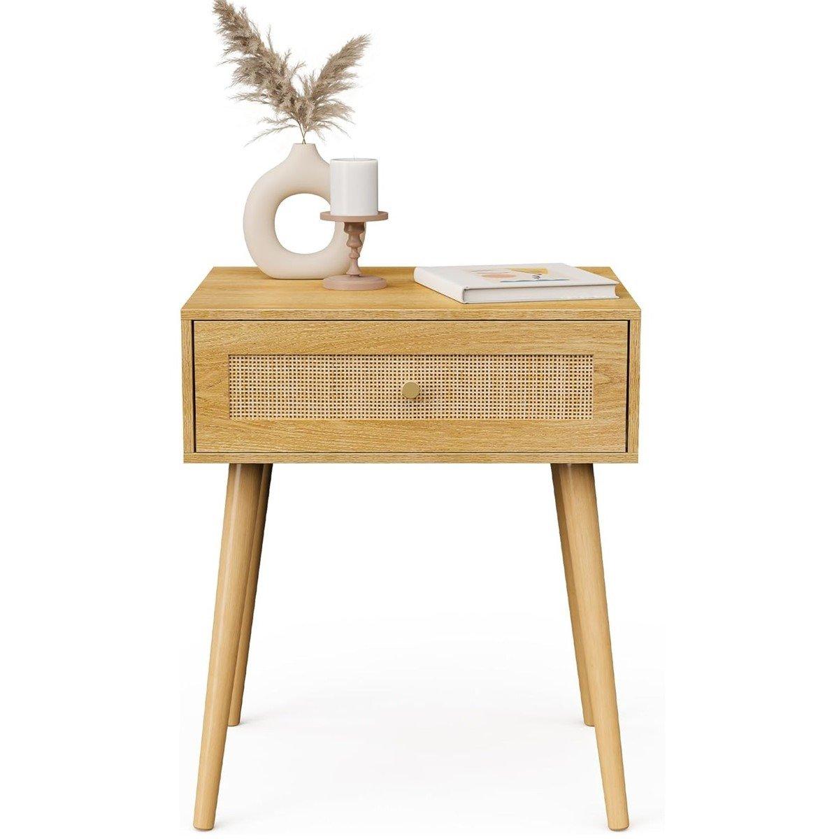Beige - VonHaus - Sienna Rattan Bedside Table - 7