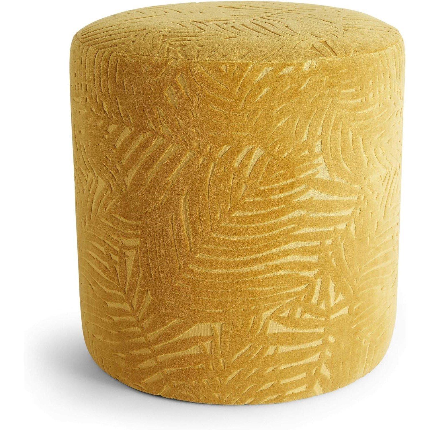 Yellow - VonHaus - Beautify Velvet Foot Stool Mustard Round Footrest - 1