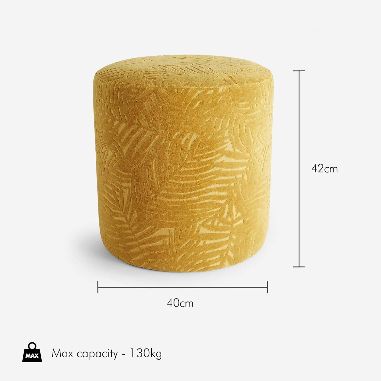 Yellow - VonHaus - Beautify Velvet Foot Stool Mustard Round Footrest - 3