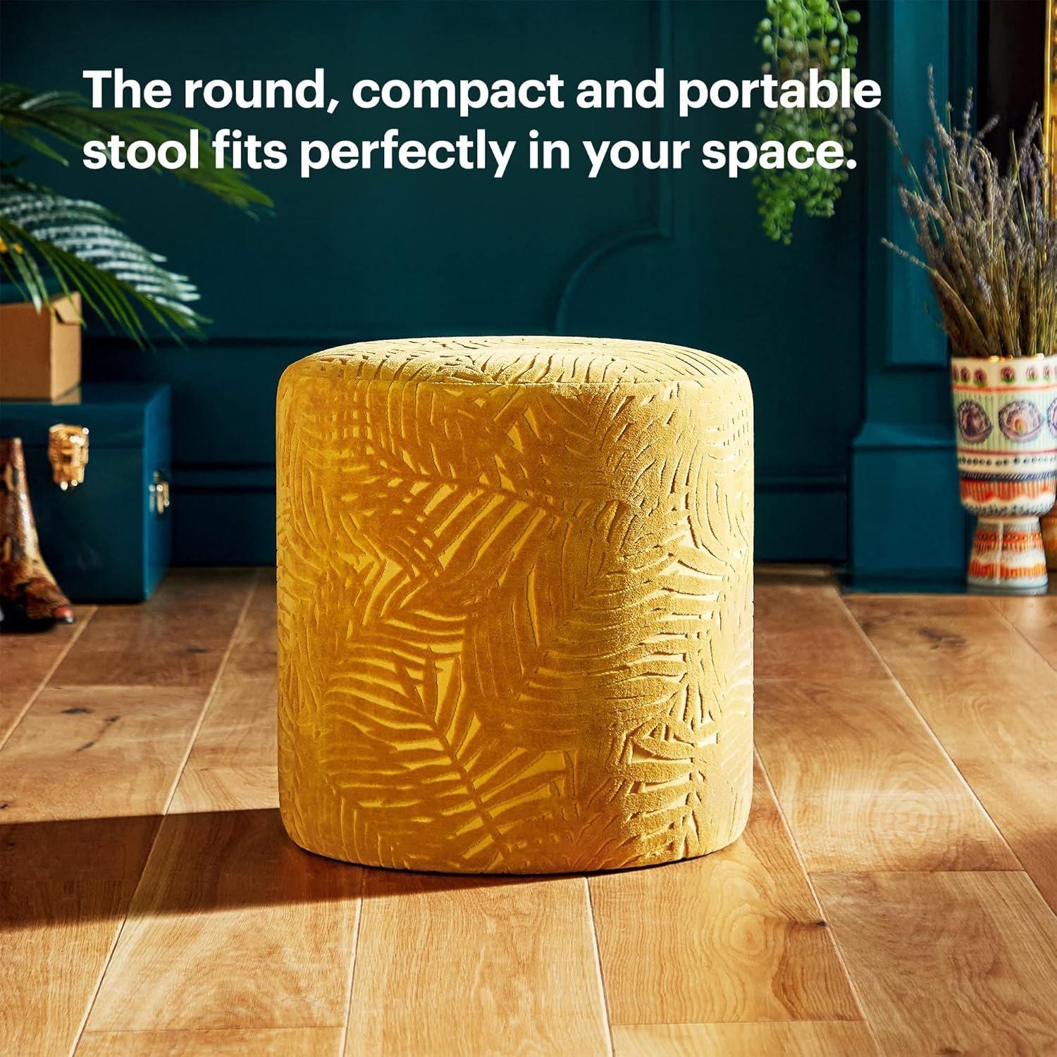 Yellow - VonHaus - Beautify Velvet Foot Stool Mustard Round Footrest - 4