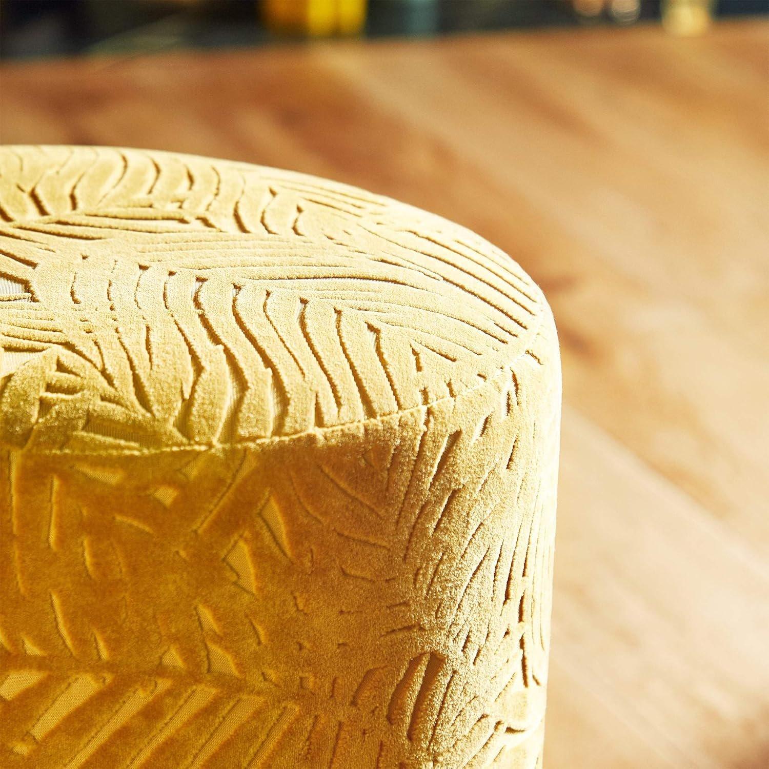 Yellow - VonHaus - Beautify Velvet Foot Stool Mustard Round Footrest - 7