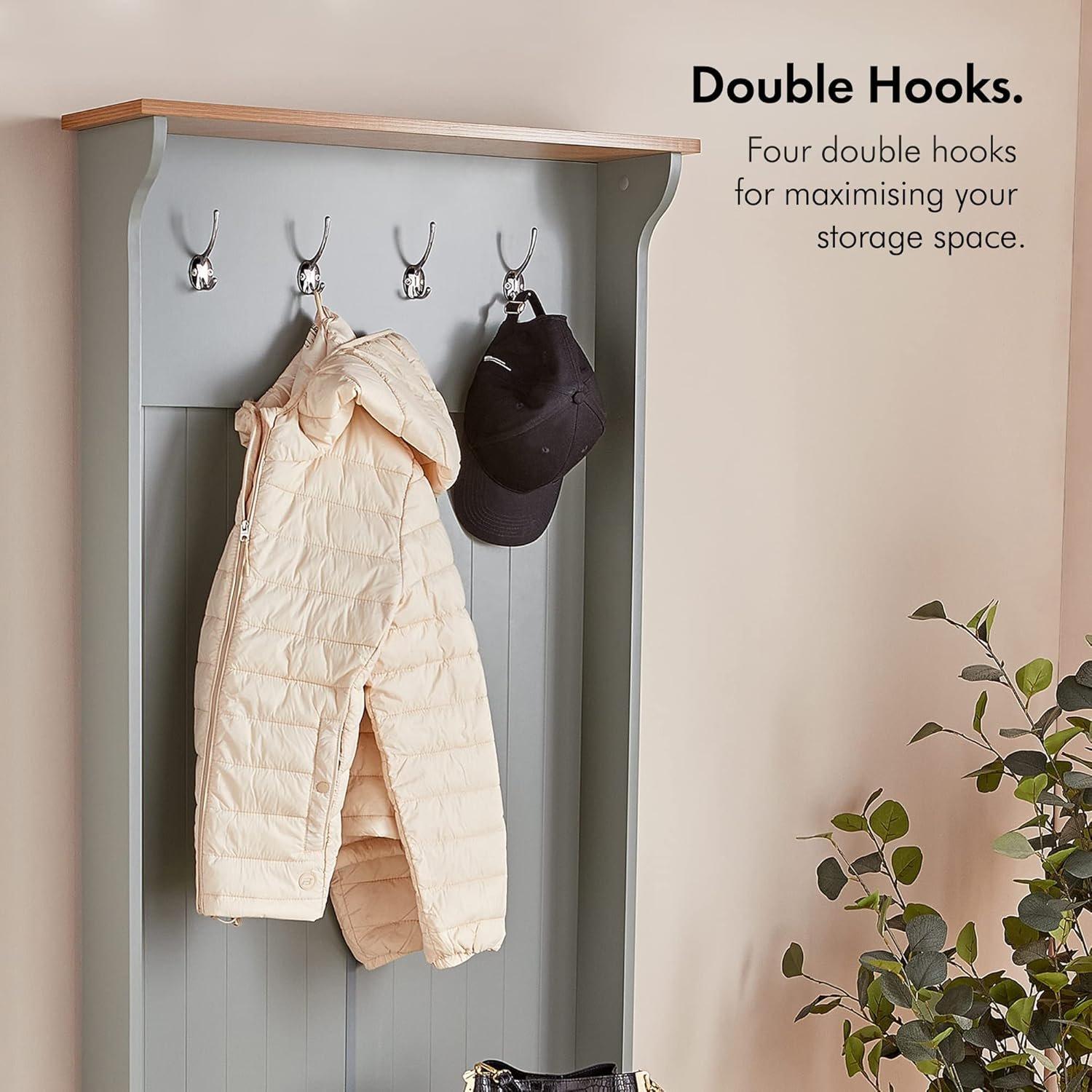 Grey - VonHaus - VonHaus Coat Rack Stand & Shoe Storage Bench - 4