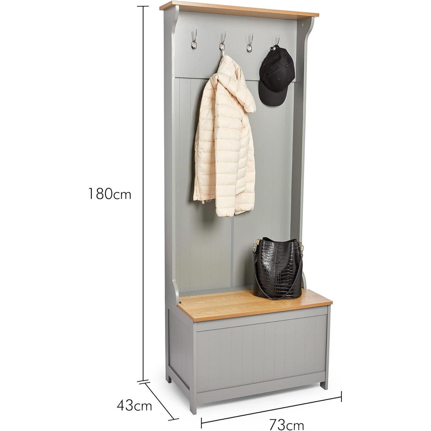 Grey - VonHaus - VonHaus Coat Rack Stand & Shoe Storage Bench - 5