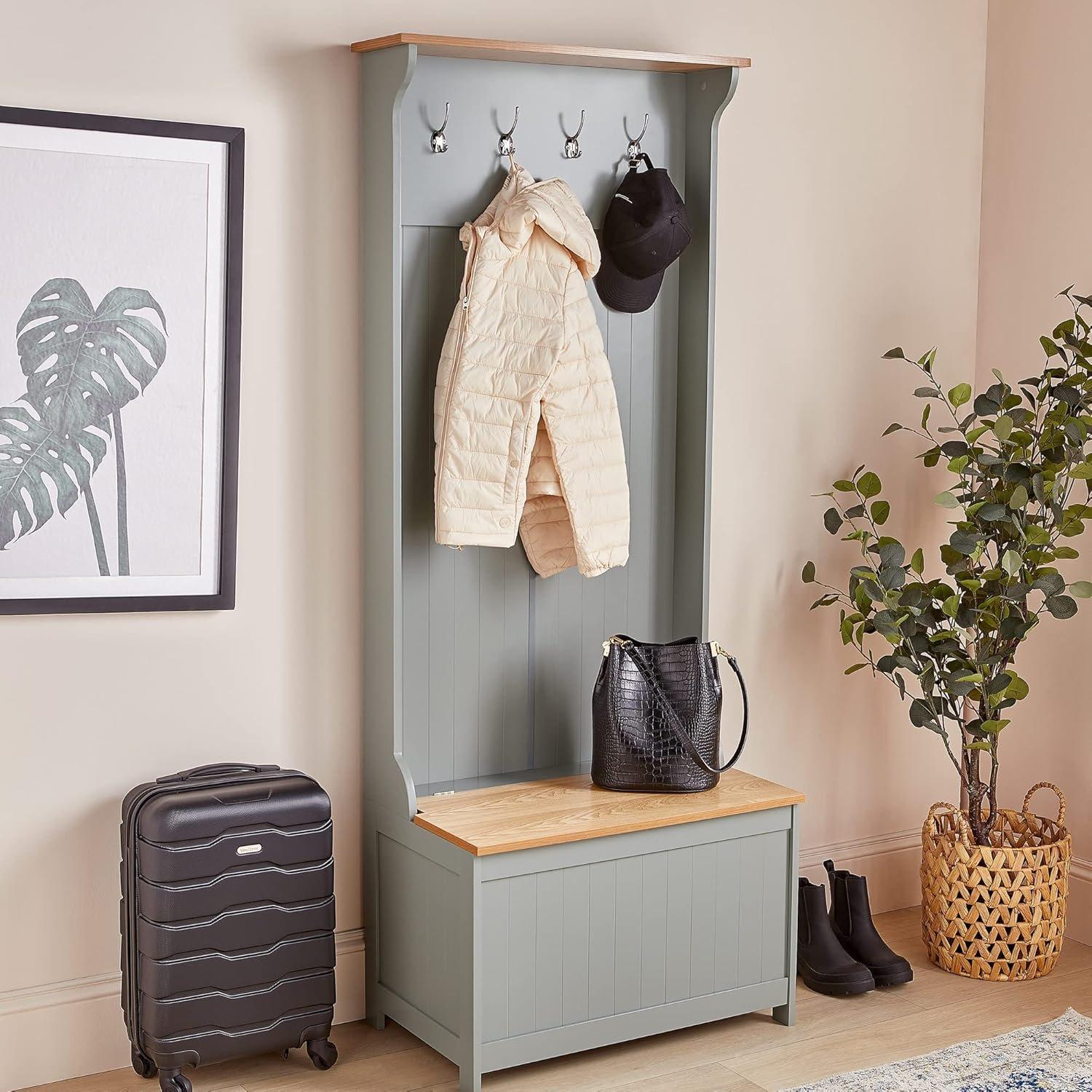 Grey - VonHaus - VonHaus Coat Rack Stand & Shoe Storage Bench - 6