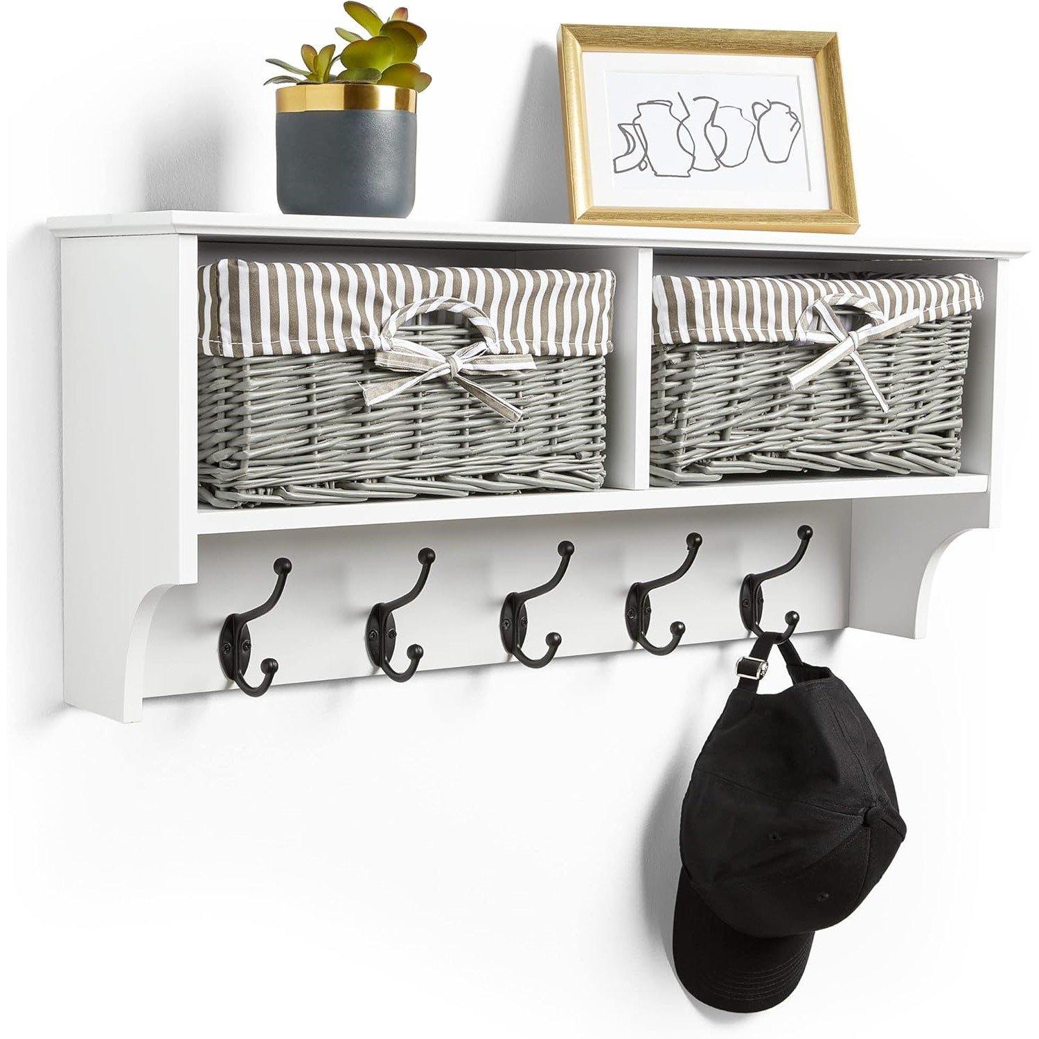 White - VonHaus - Coat Hooks Wall Mounted - White Coat Rack - 1